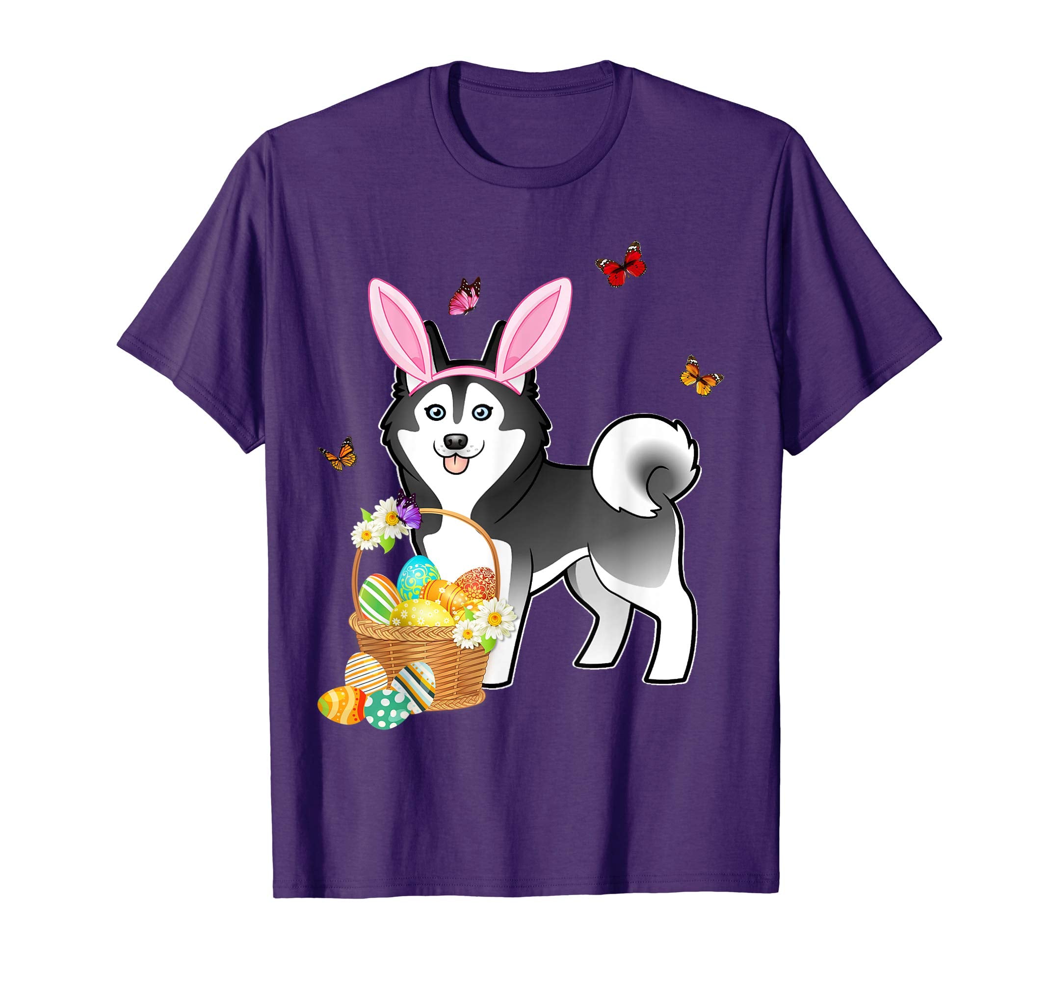 Siberian Husky Bunny Hat Rabbit Easter Eggs Shirt Happy Ea