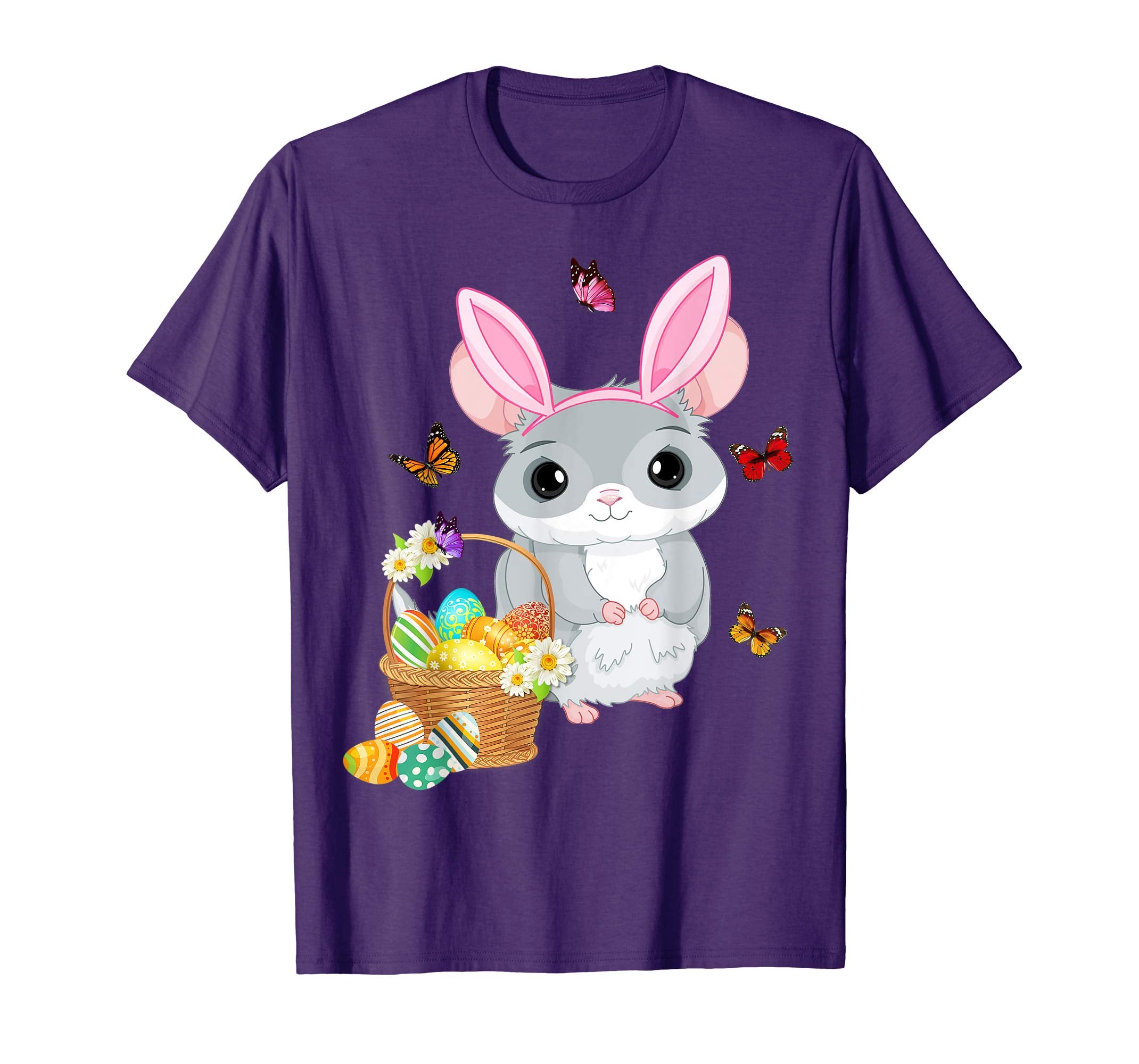 Chinchilla Bunny Hat Rabbit Easter Eggs Shirt Happy Ea