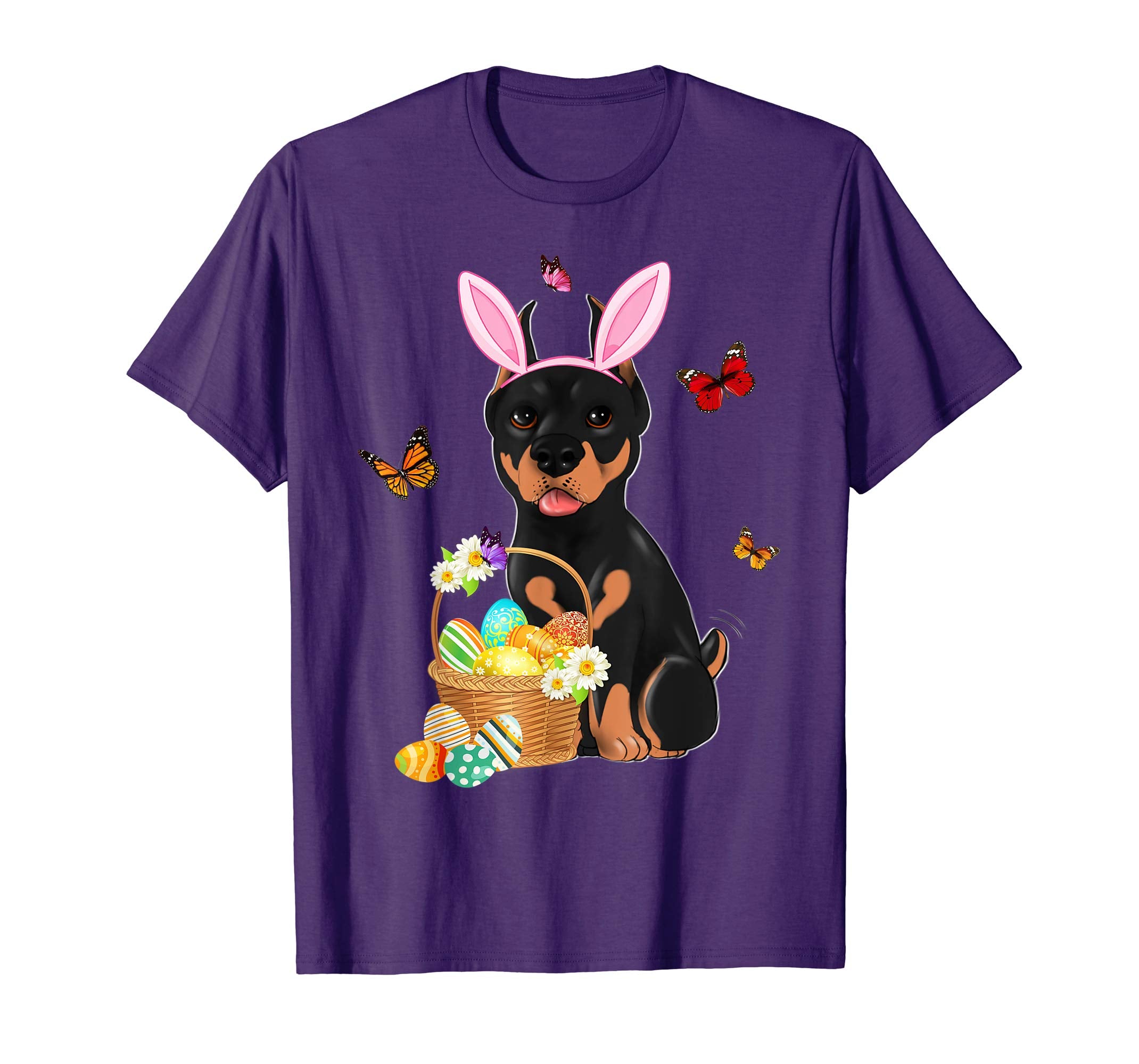 Doberman Bunny Hat Rabbit Easter Eggs Shirt Happy Ea
