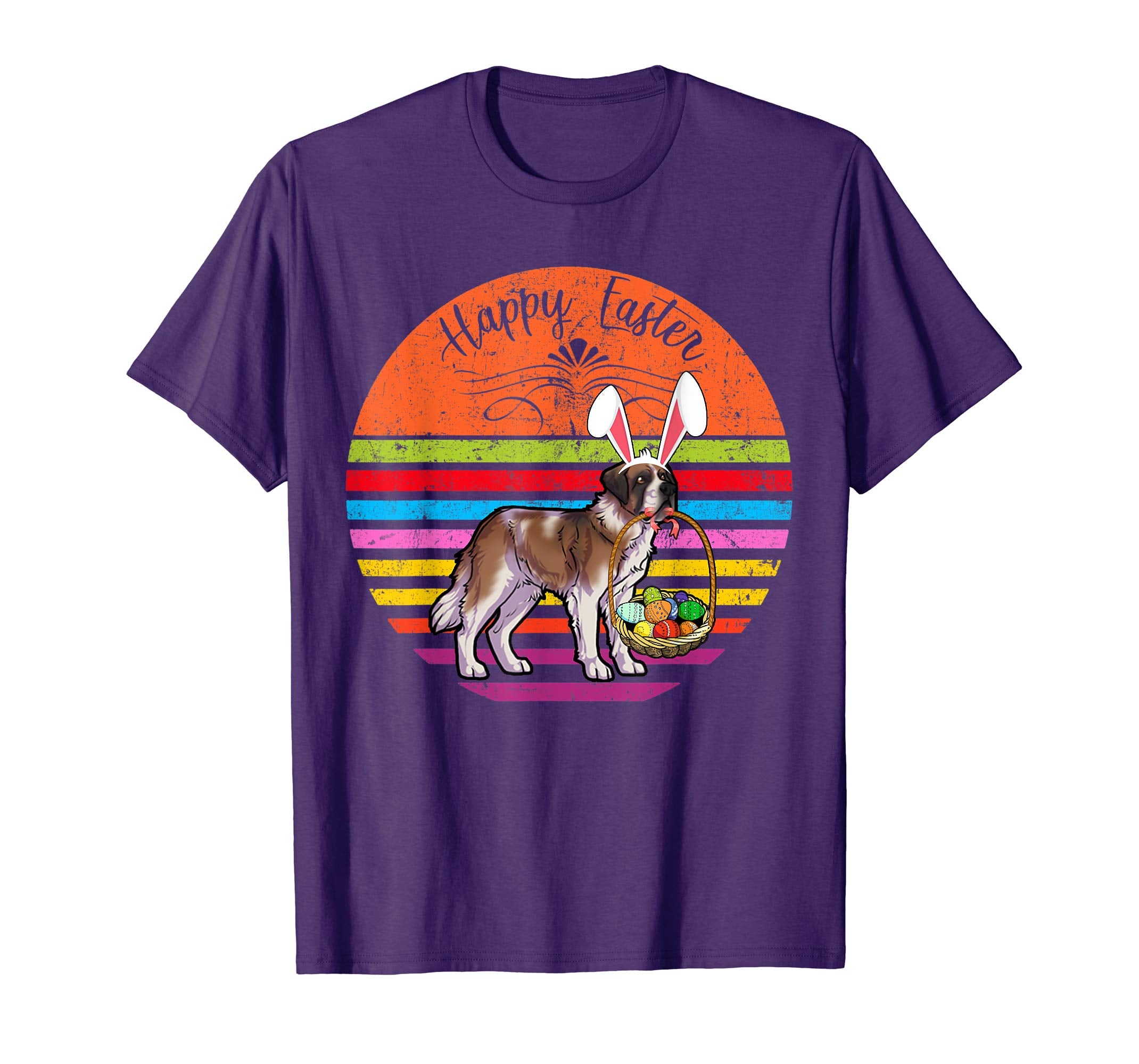 Cute Saint Bernard Dog With Bunny Hat Easter Eggs T Shirt