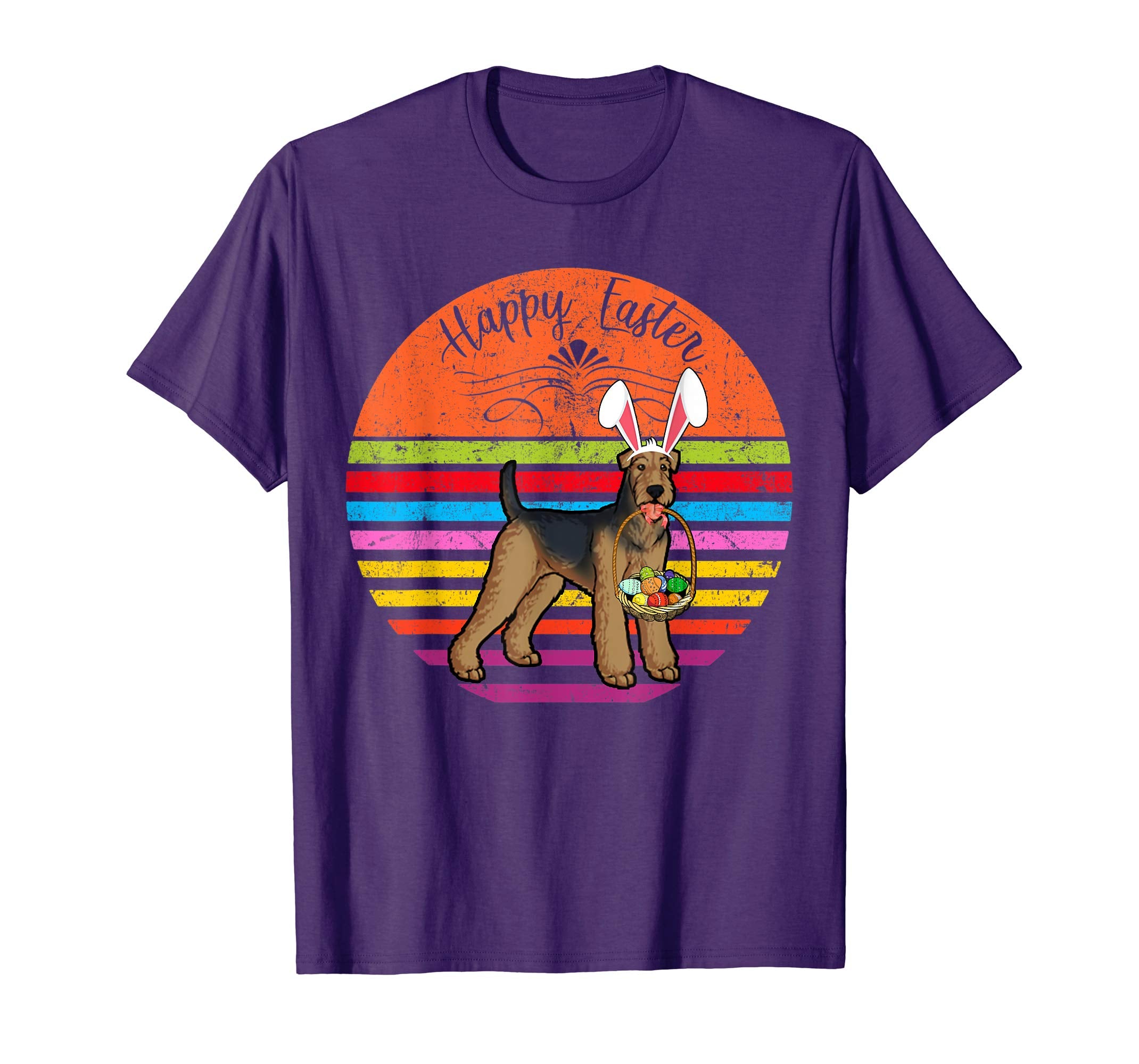 Cute Airedale Dog With Bunny Hat Happy Easter Eggs T Shirt