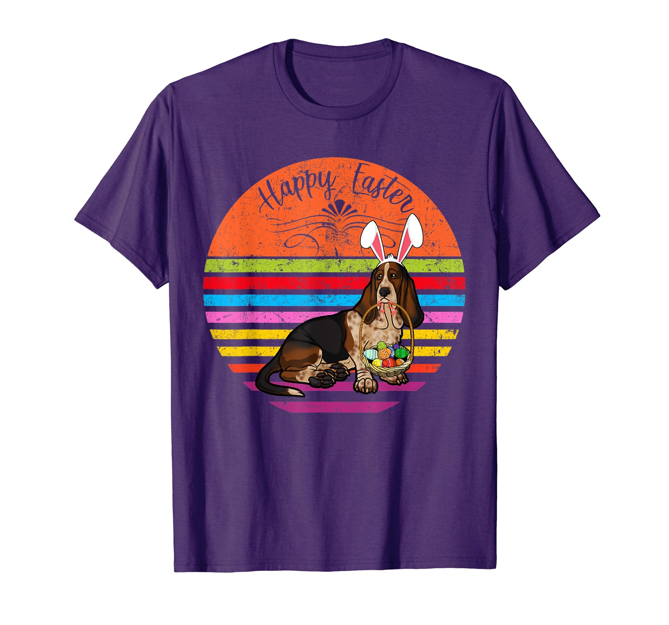 Cute Basset Hound Dog With Bunny Hat Happy Easter Eggs Shirt