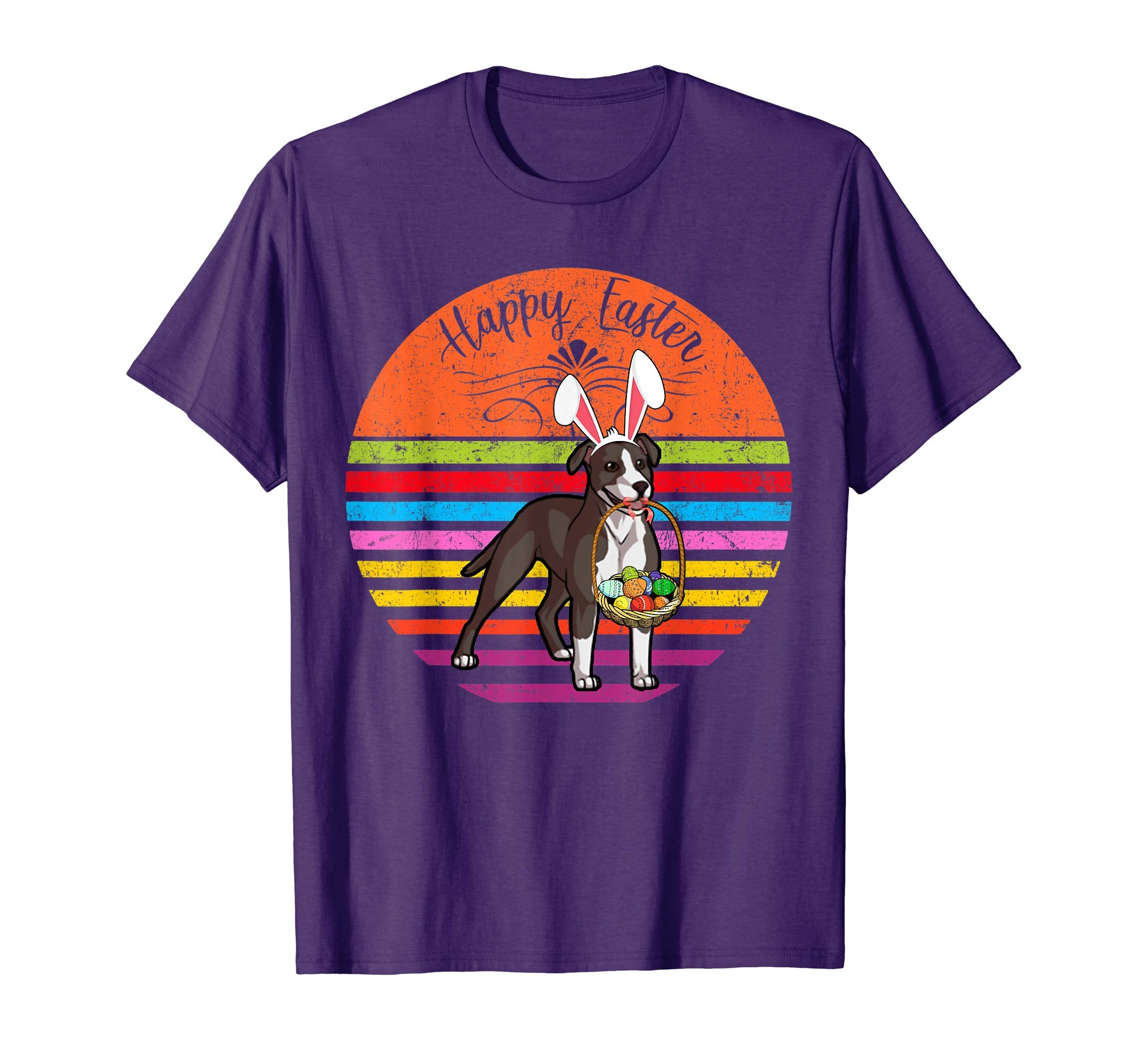 Cute Pit Bull Dog With Bunny Hat Happy Easter Eggs T Shirt