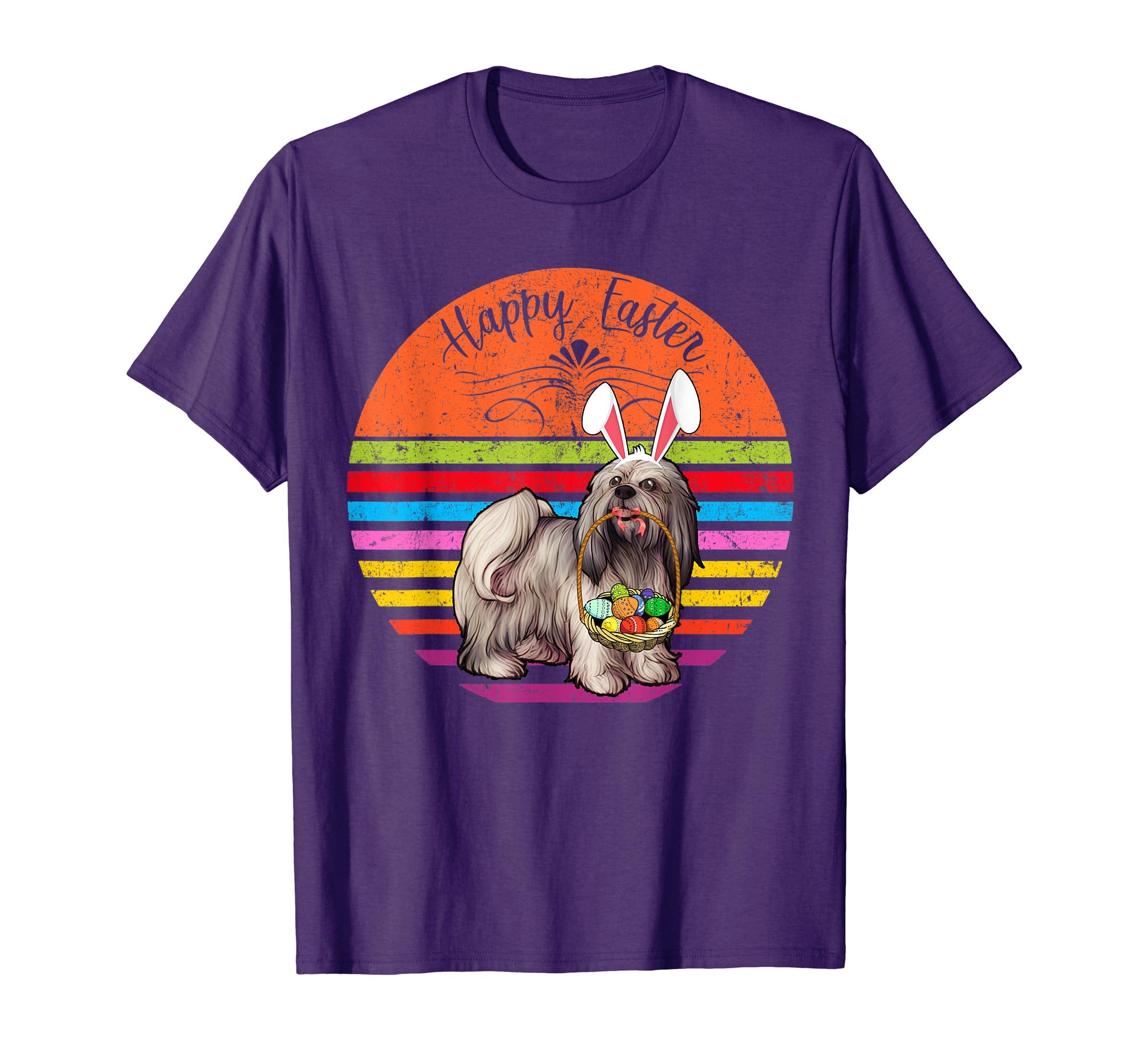Vintage Lhasa Apso Dog Easter Eggs Basket T Shirt