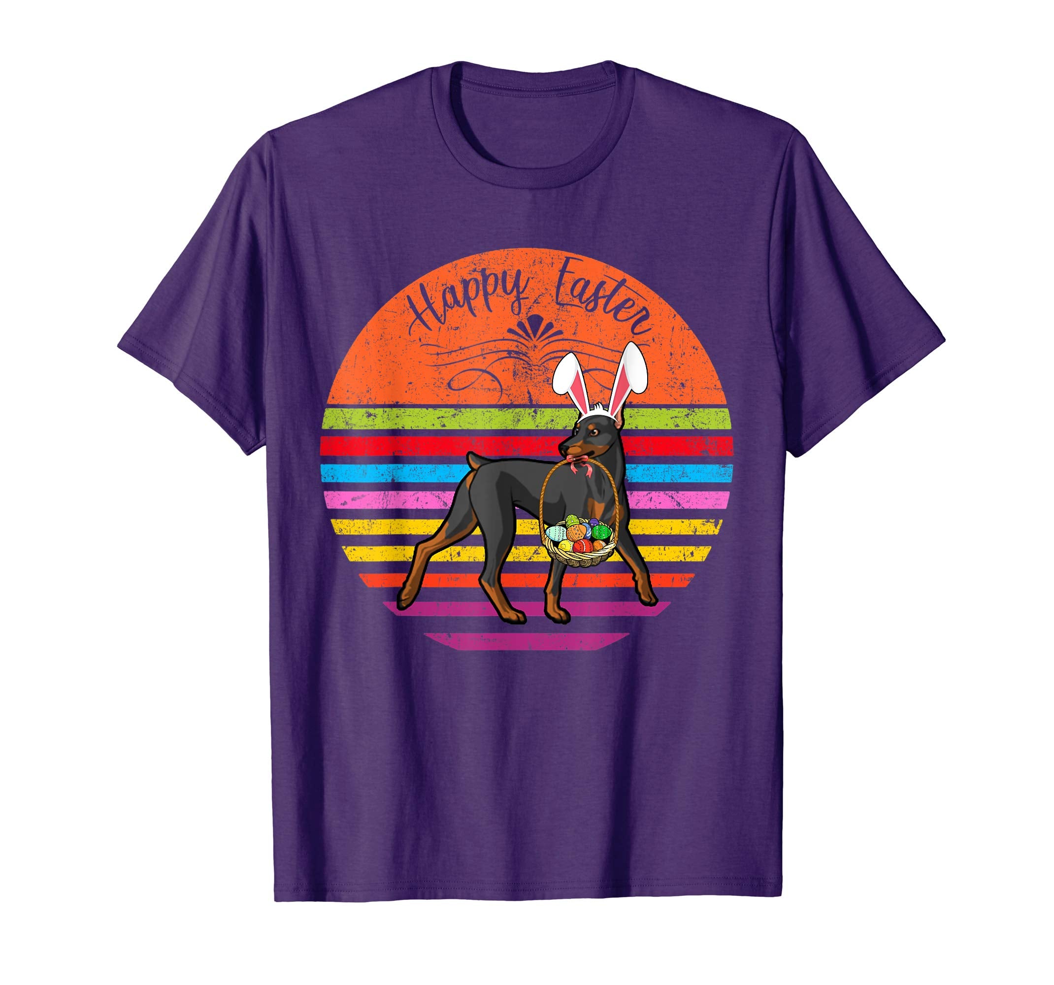 Cute Doberman Pinscher Dog With Bunny Hat Easter Eggs Shirt