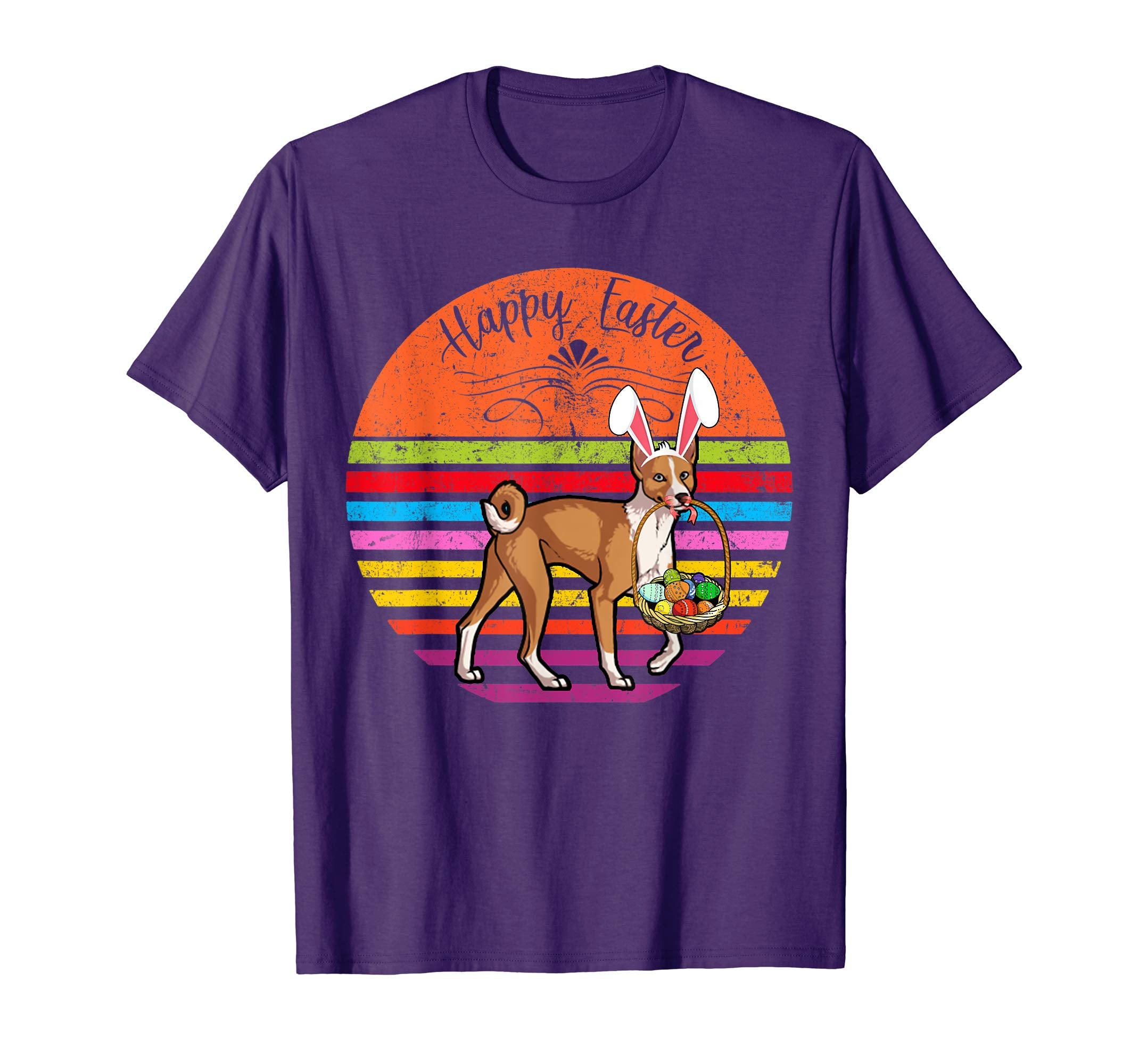 Cute Basenji Dog With Bunny Hat Happy Easter Eggs T Shirt