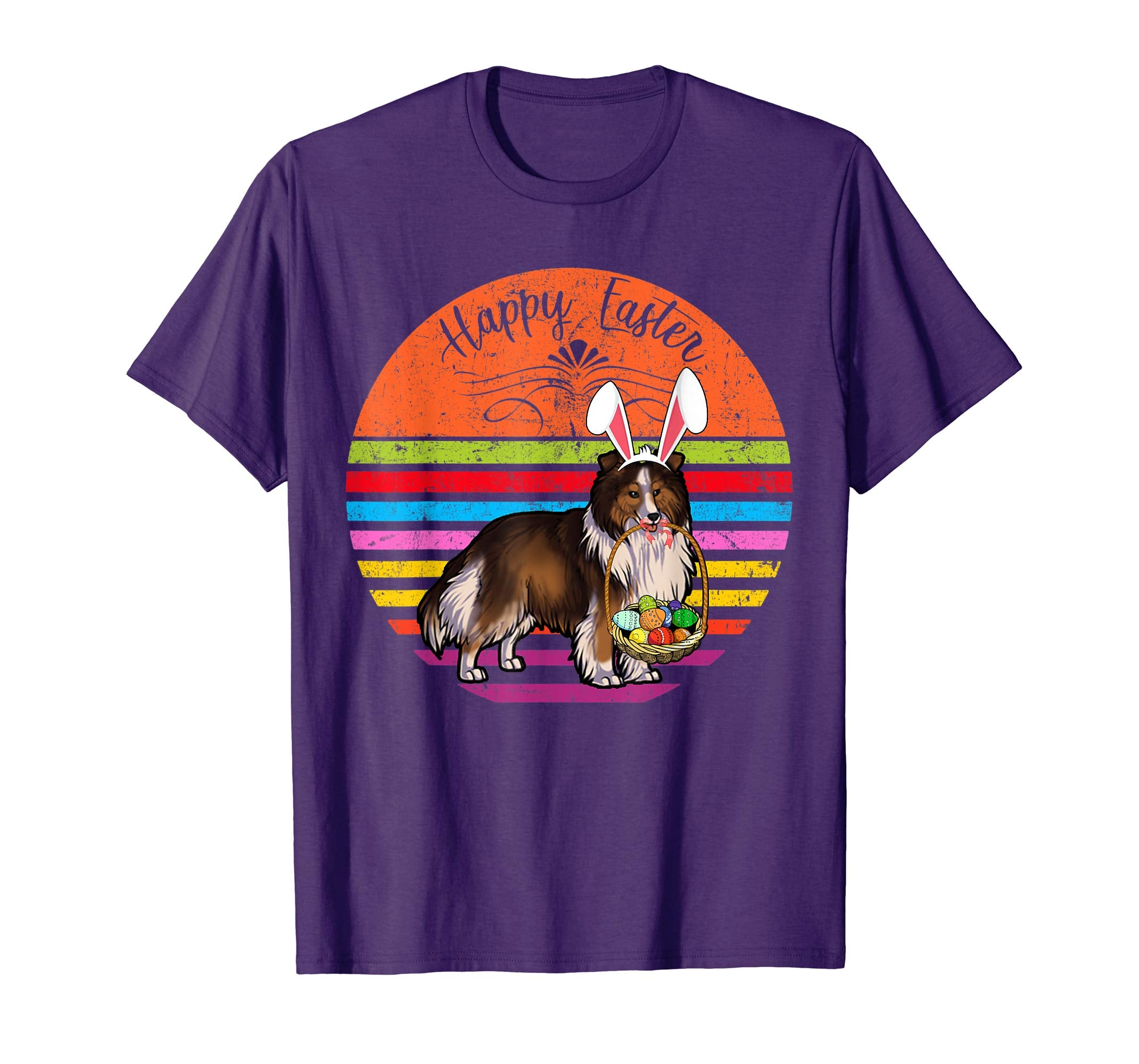 Cute Shetland Sheepdog Dog With Bunny Hat Easter Eggs Shirt