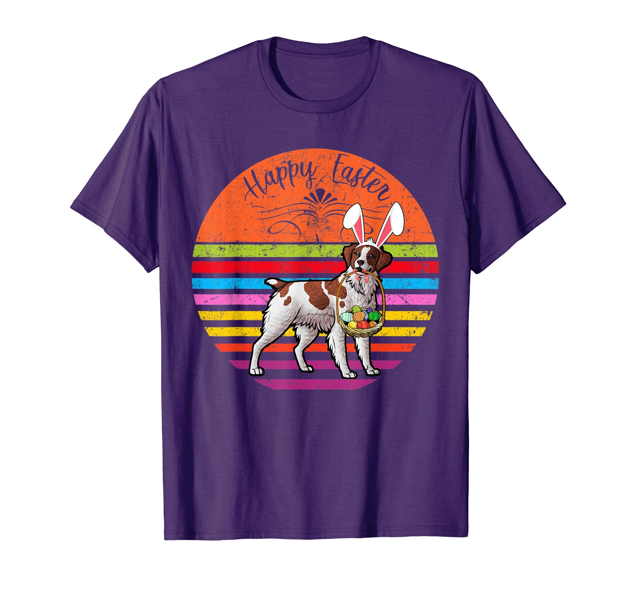 Vintage Brittany Spaniel Dog Easter Eggs Basket T Shirt