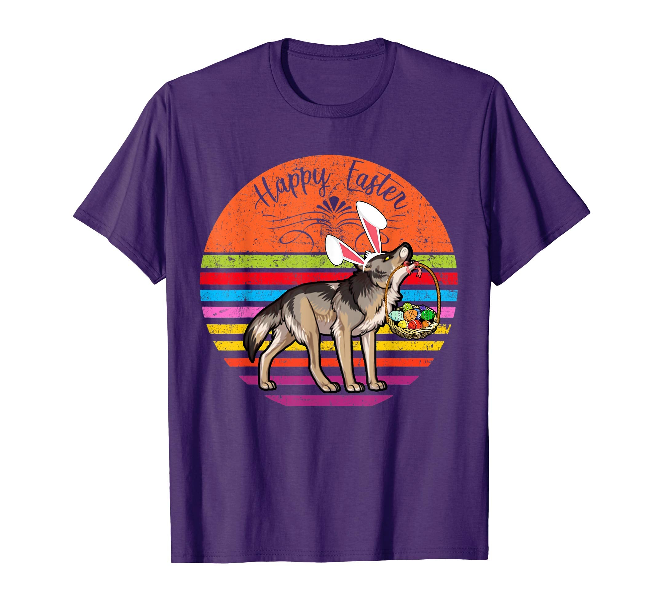 Cute Wolf Dog With Bunny Hat Happy Easter Eggs T Shirt