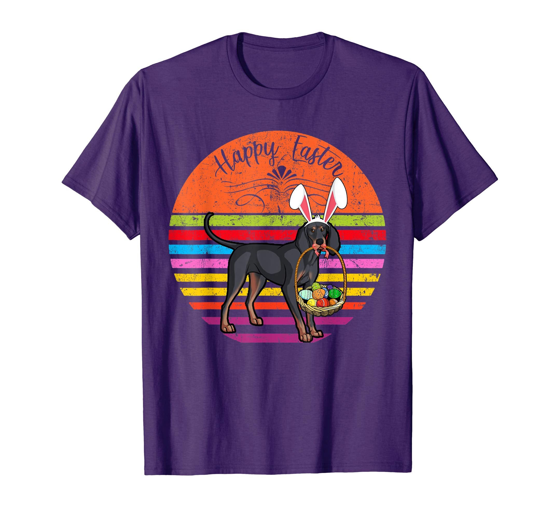 Cute Black And Tan Coonhound Dog With Bunny Hat Easter Shirt