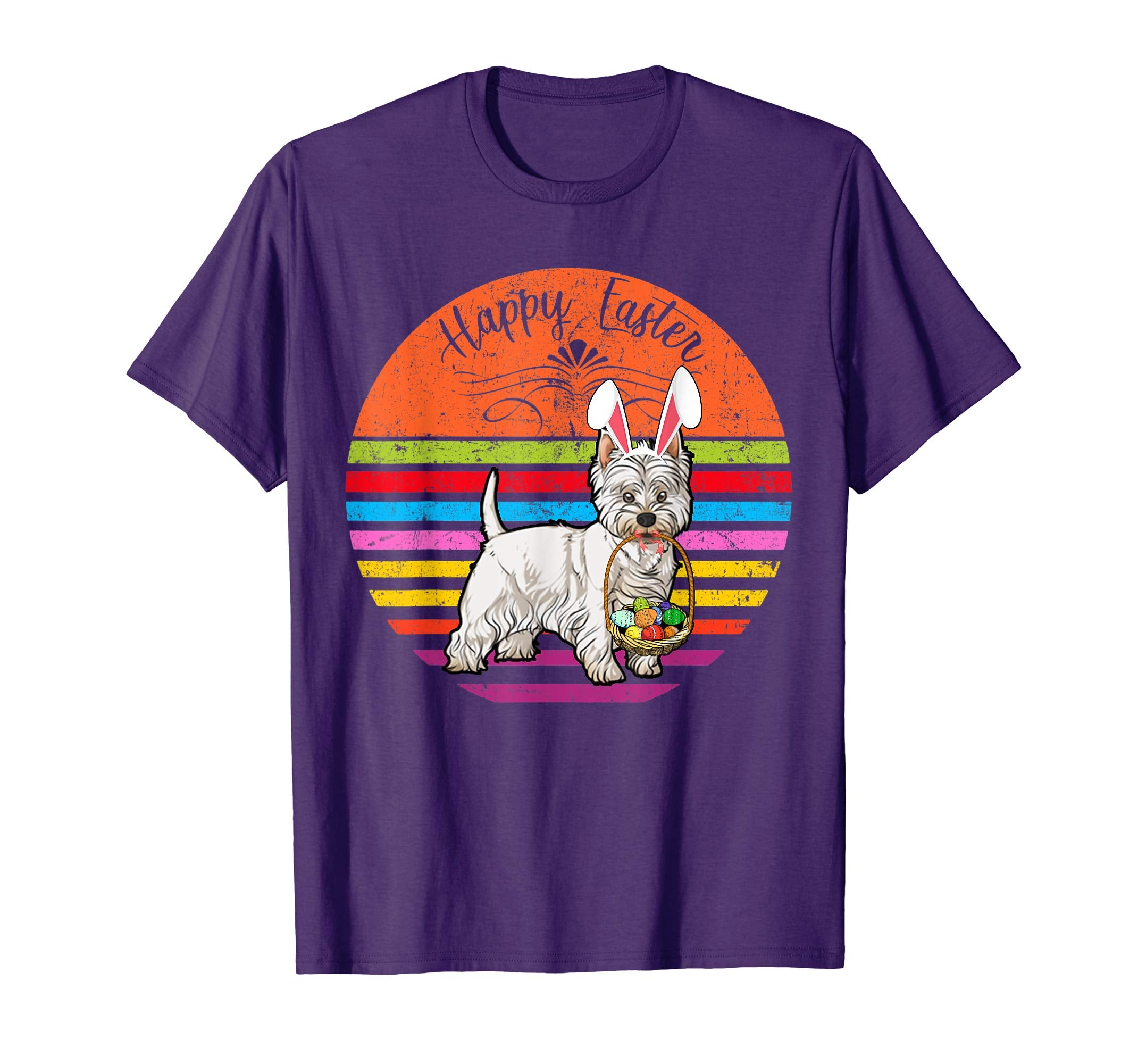 Cute West Highland White Dog With Bunny Hat Easter Egg Shirt