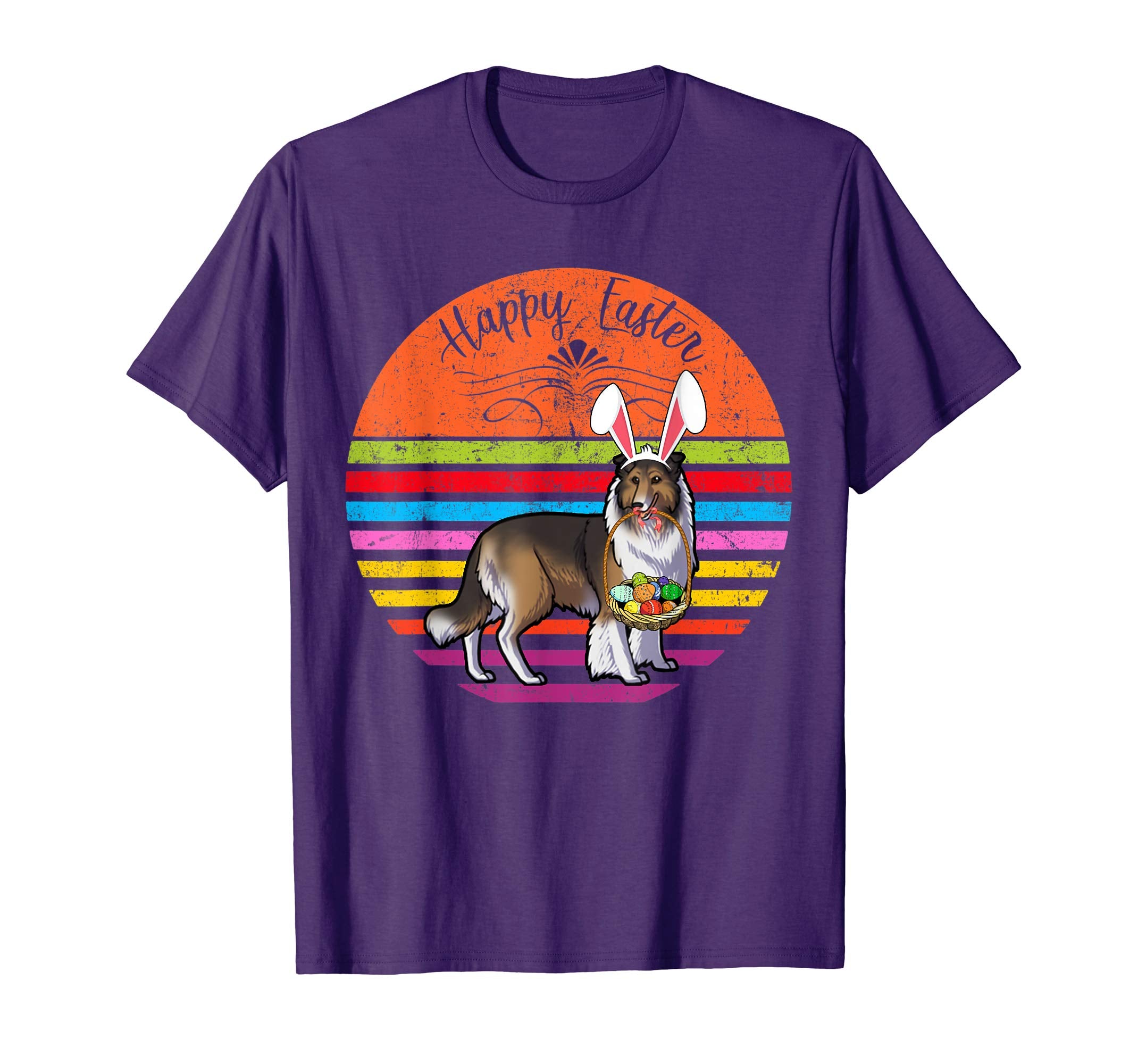 Cute Collie Dog With Bunny Hat Happy Easter Eggs T Shirt