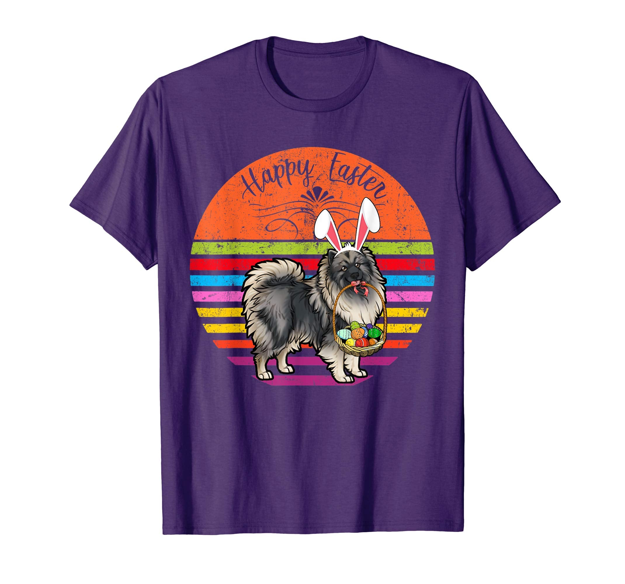 Cute Keeshond Dog With Bunny Hat Happy Easter Eggs T Shirt