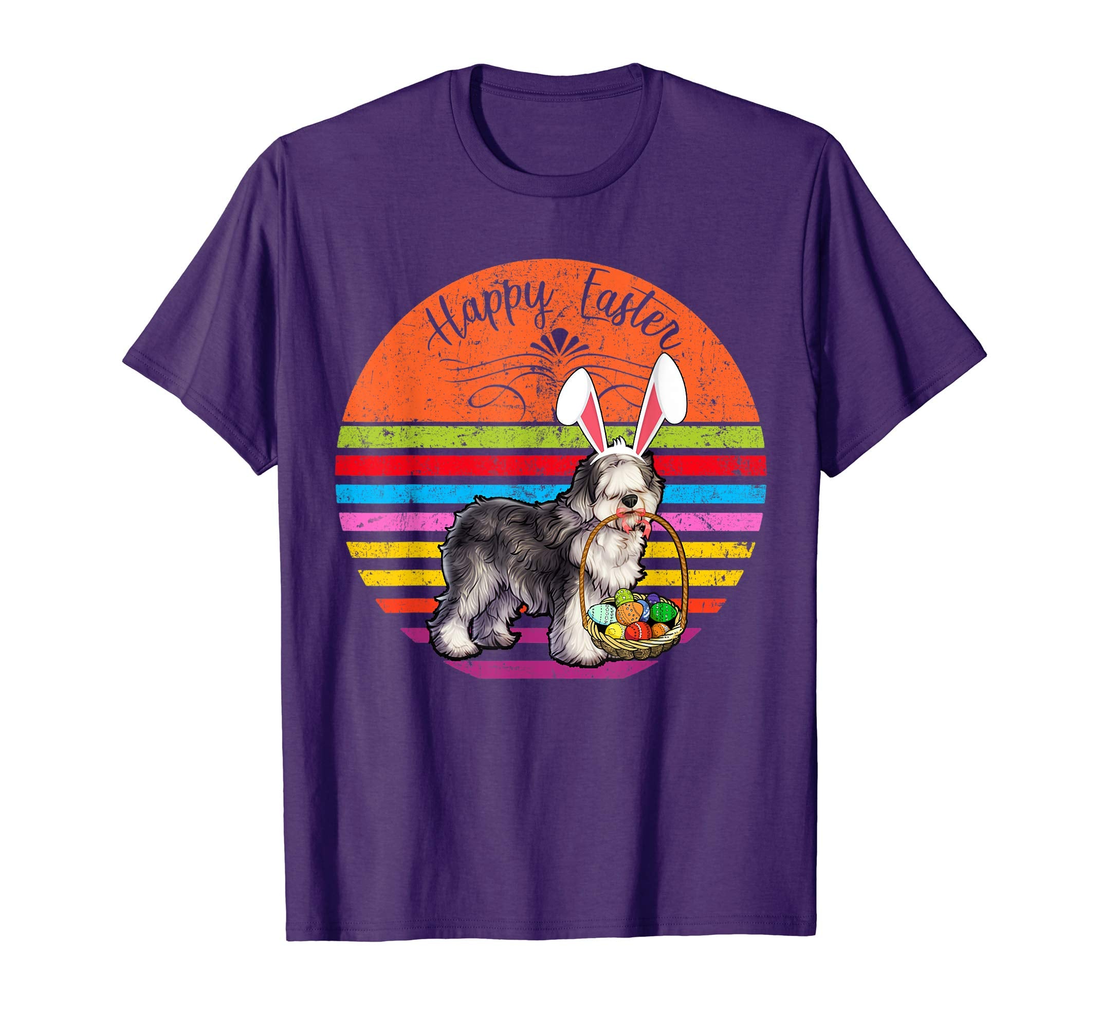Vintage Olde English Sheepdog Dog Easter Eggs Basket T Shirt