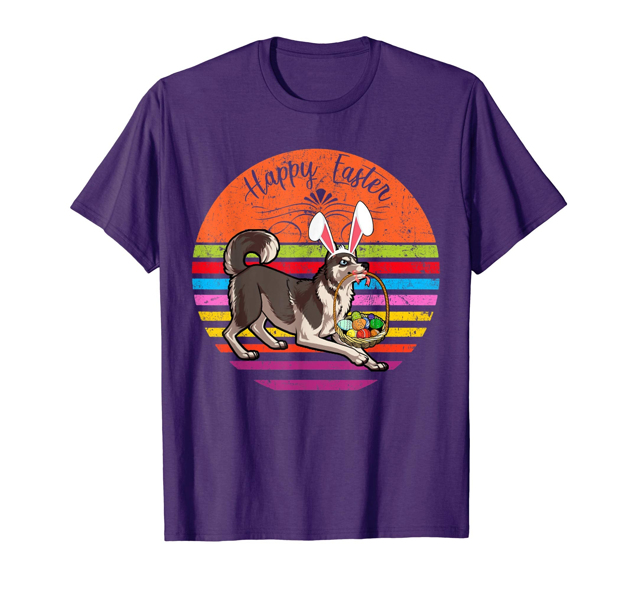 Cute Siberian Husky Dog With Bunny Hat Easter Eggs T Shirt