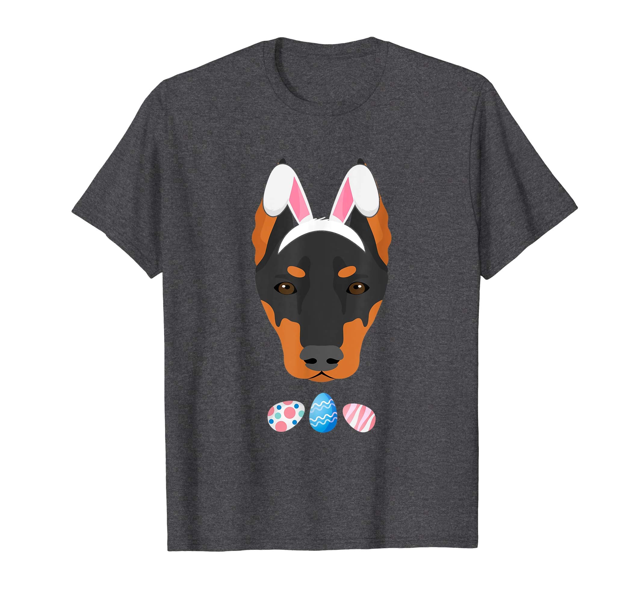 Funny Easter Doberman With Bunny Ears And Eggs T Shirt