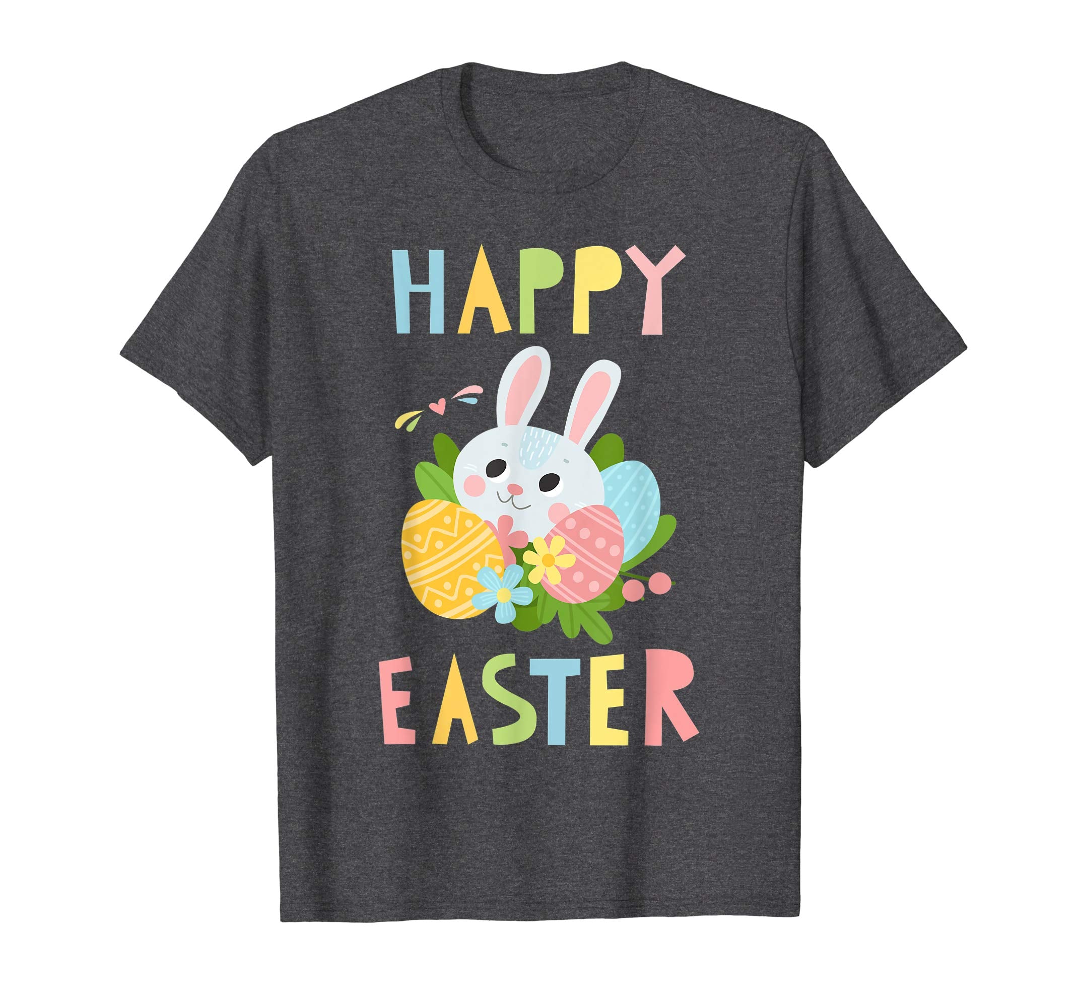 Happy Easter Shirts Women Colorful Eggs Cute Bunny Tee