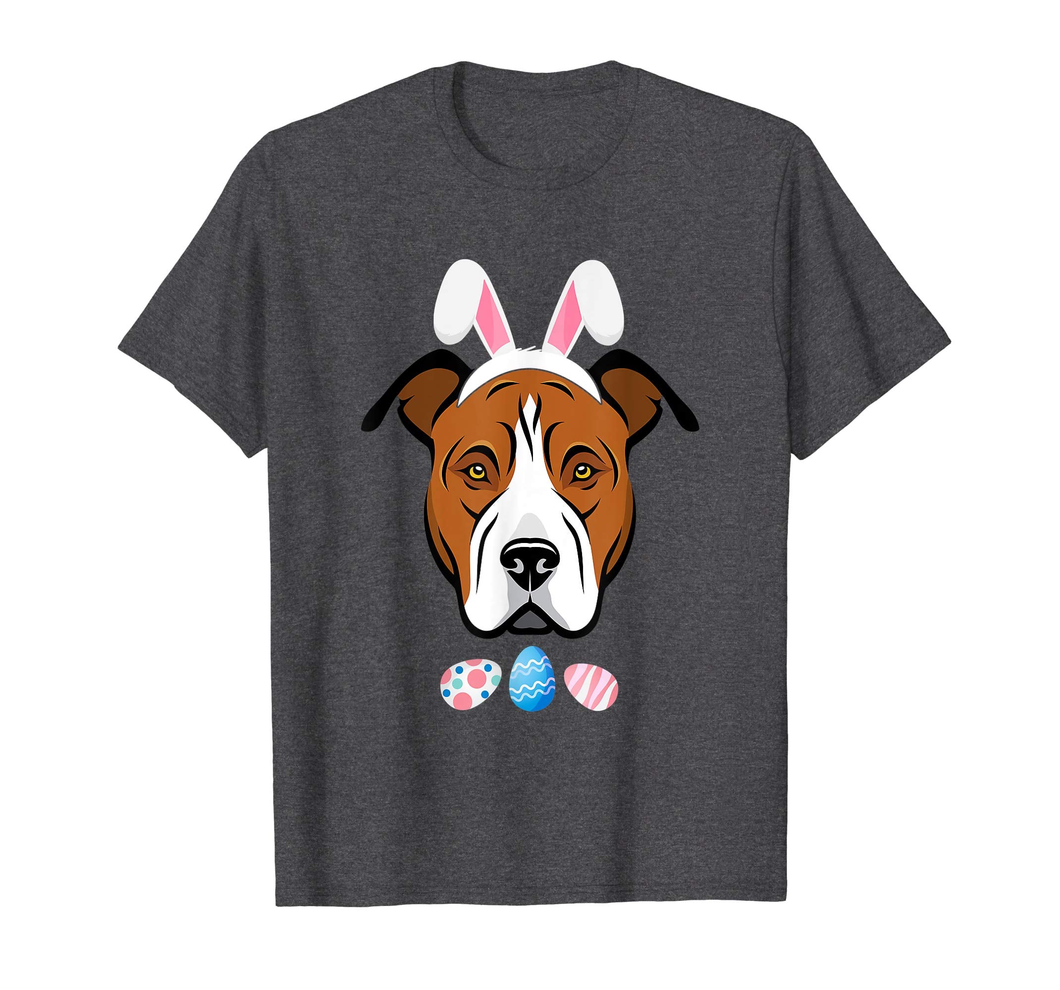 Funny Easter Amstaff With Bunny Ears And Eggs T Shirt