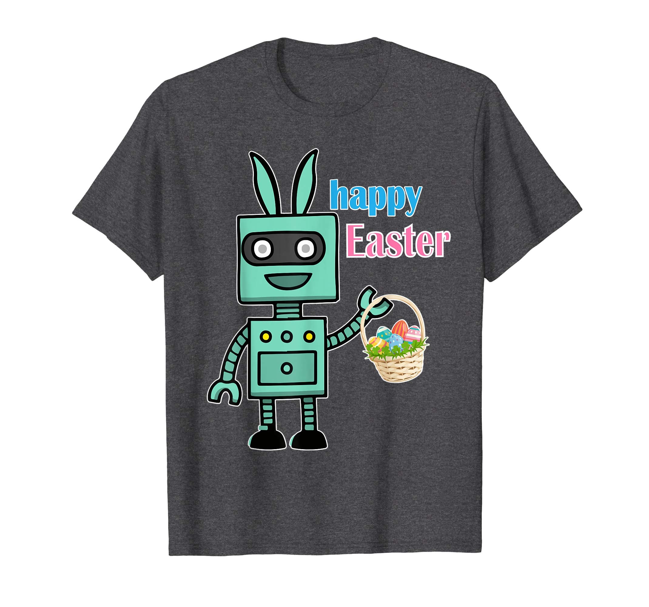 Cute Bunny Robot Easter Eggs Basket Flowers Happy Easter Shi