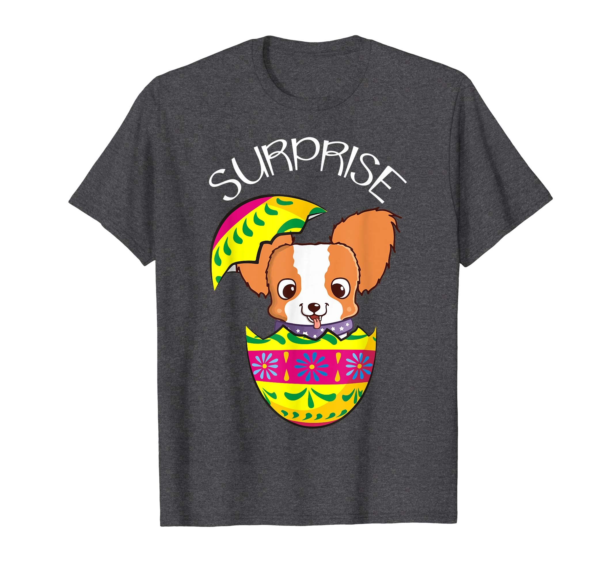 Funny Cute Puppy Papillon Hatches Easter Egg Easter T-Shirt