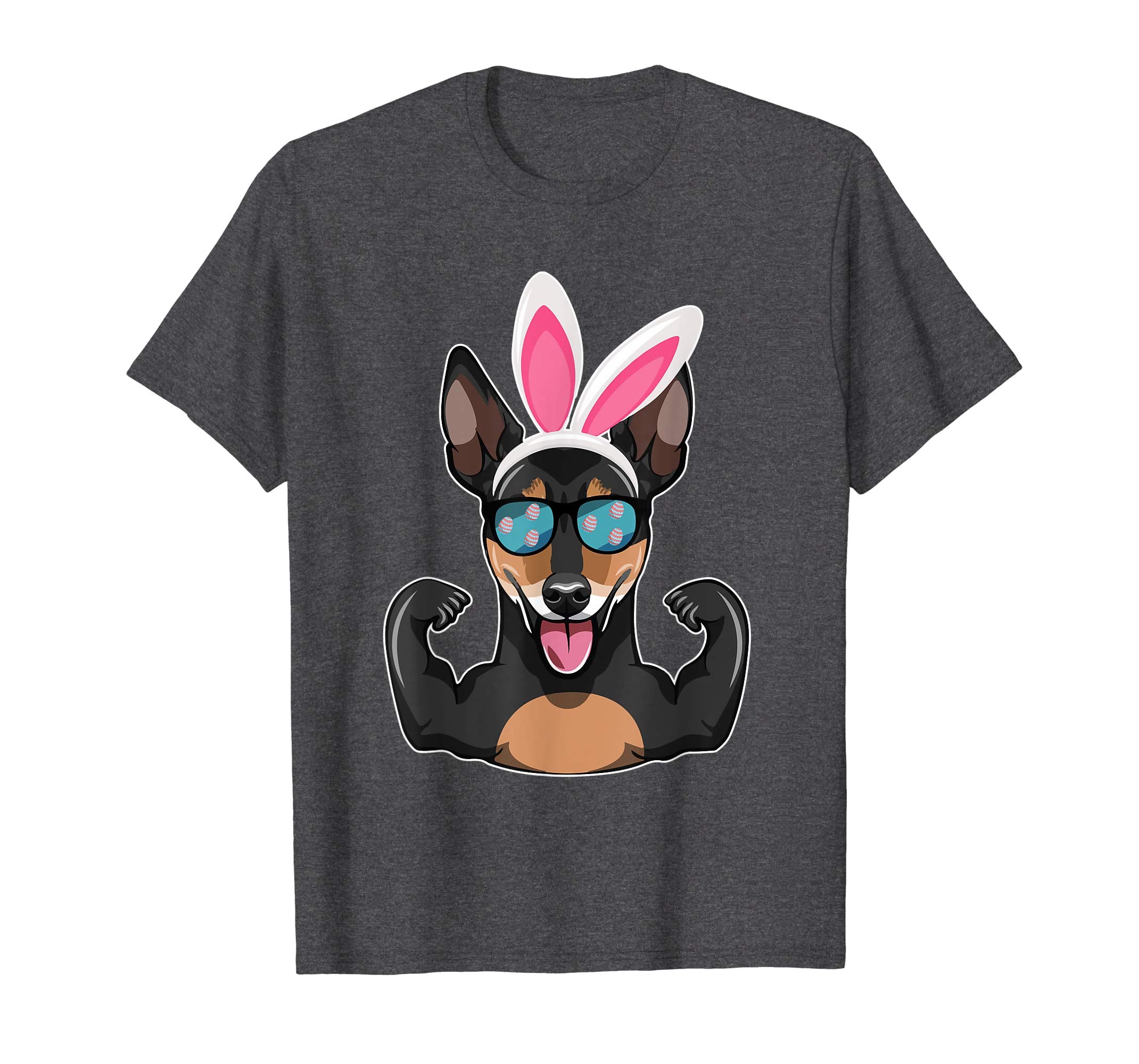 Strong Miniature Pinscher With Bunny Hat Happy Easter Shirt