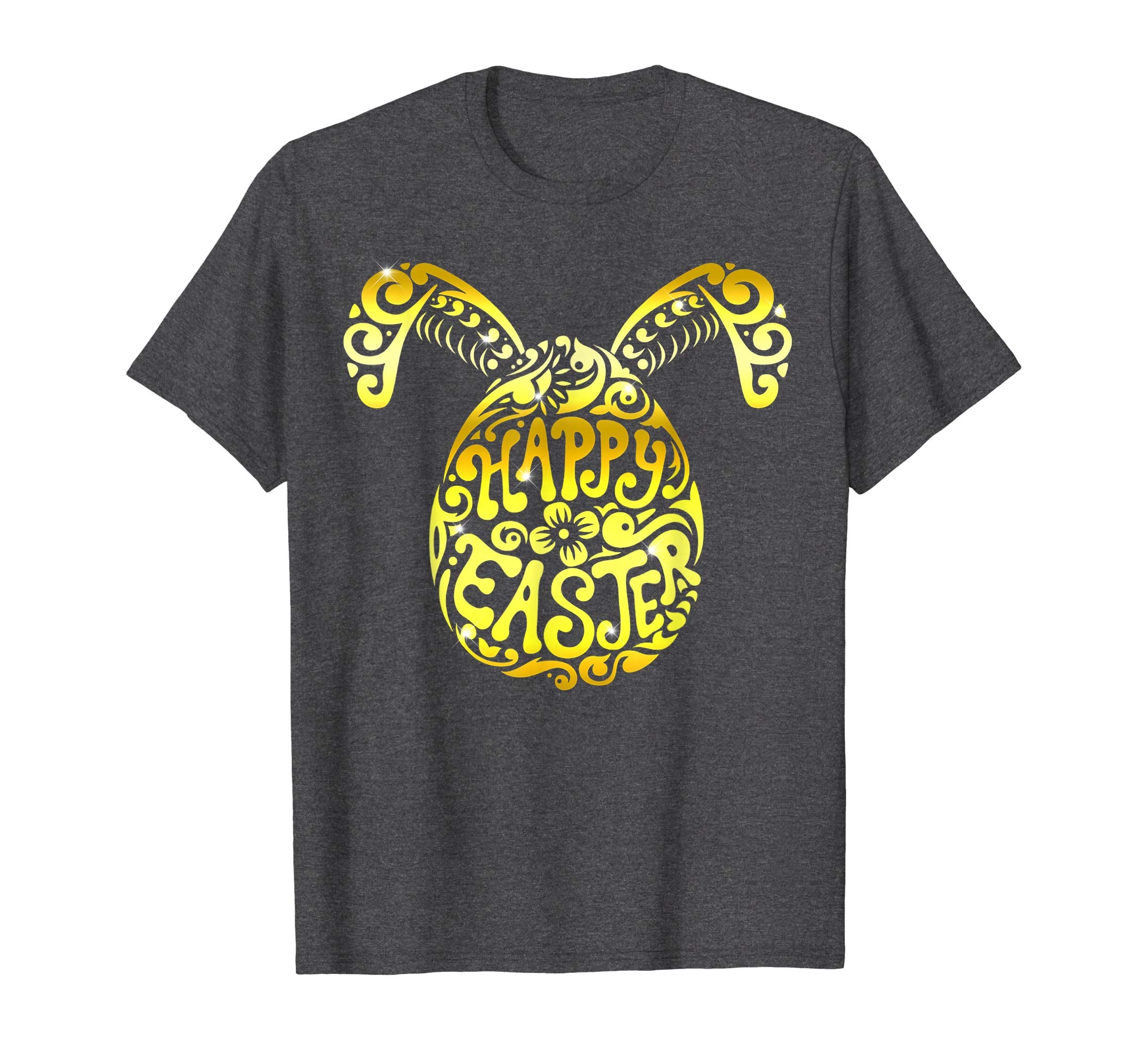 Happy Easter Bunny Tee shirt with Easter Eggs Gold Tee