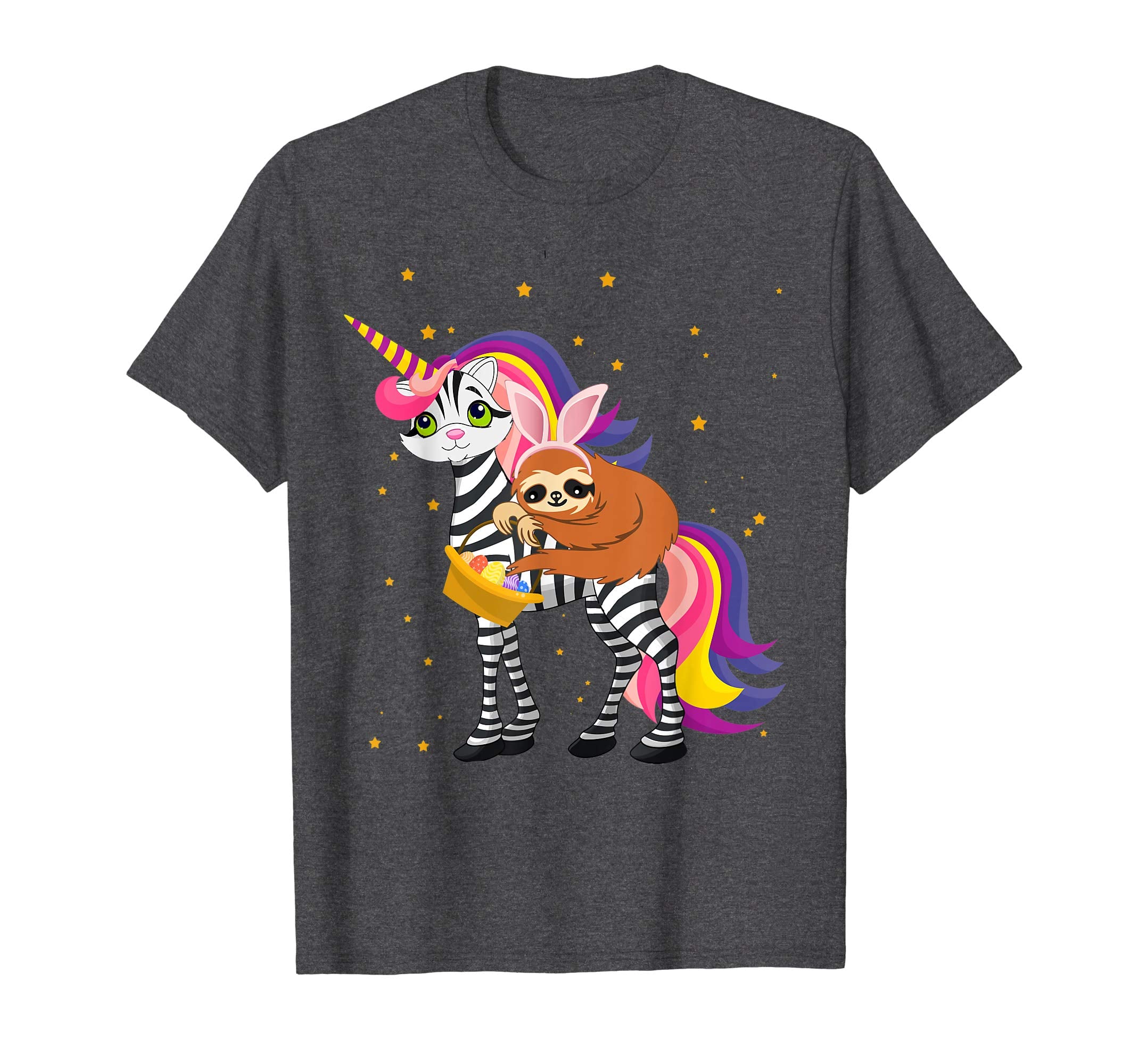 Egg Basket Easter Sloth Riding A Zebra Cat Unicorn Shirt