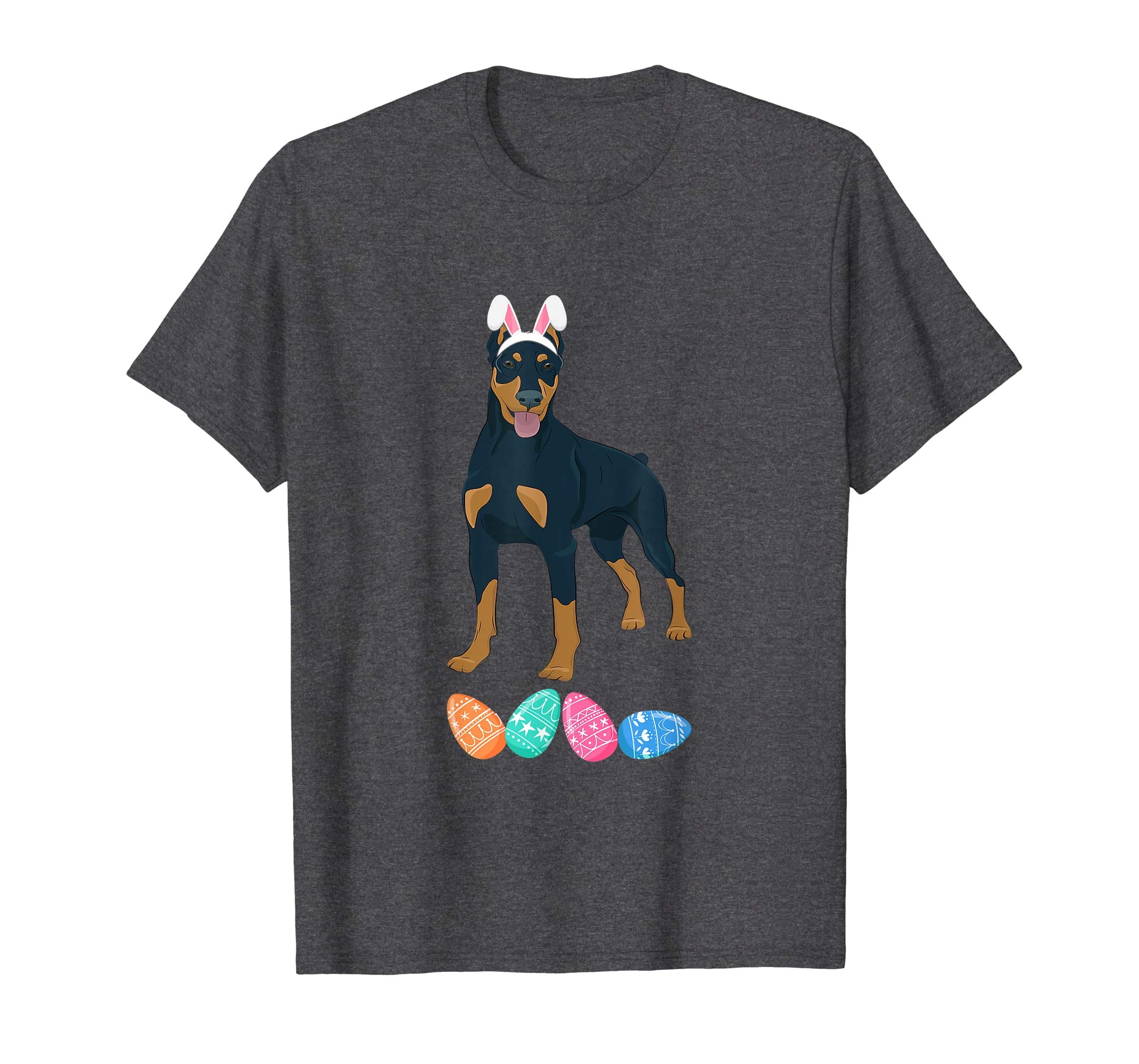 Funny Easter Doberman With Bunny Ears And Eggs T Shirt