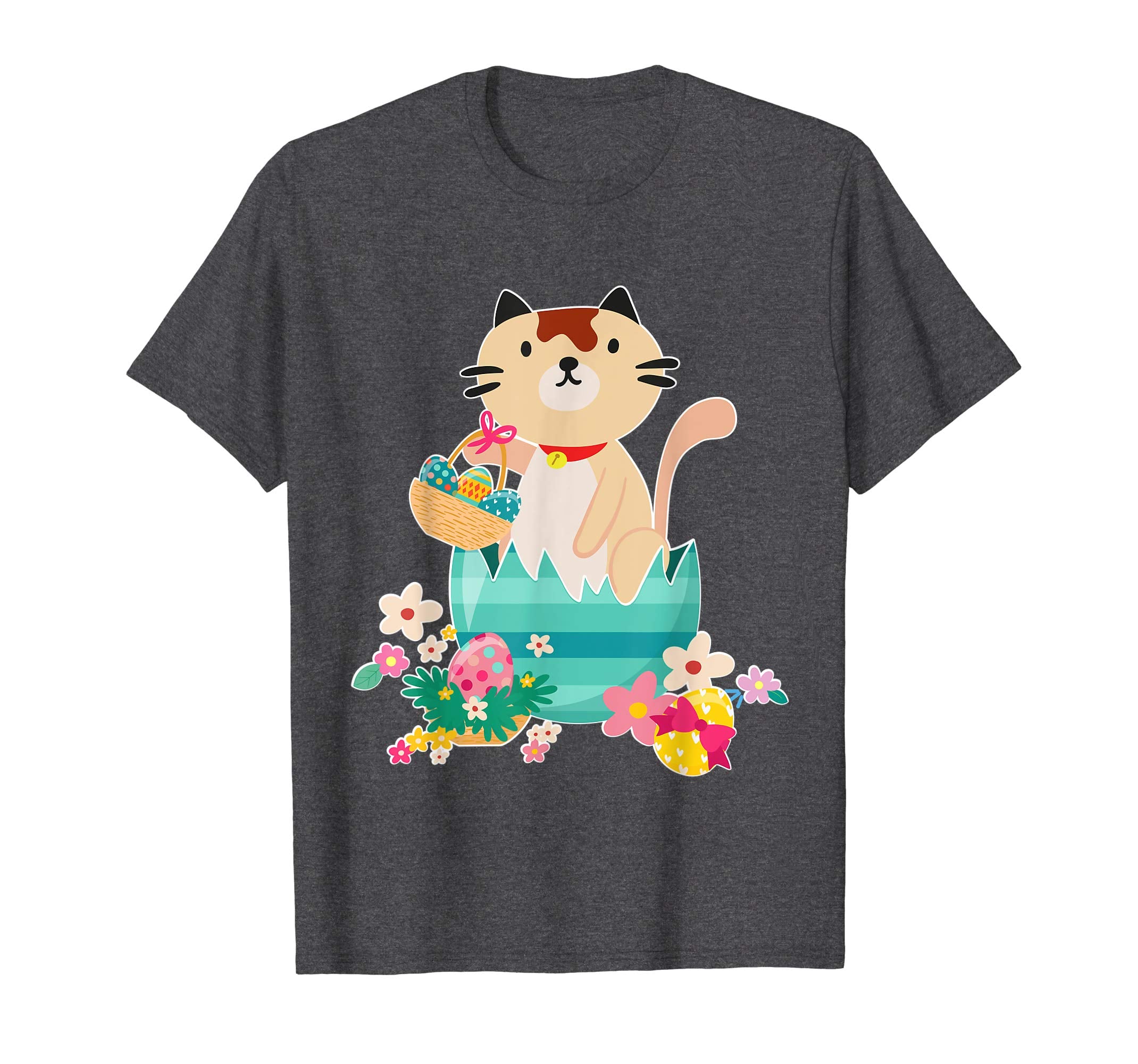 Cat Opening Big Egg &amp; Easter Eggs Basket Flowers Happy Shirt