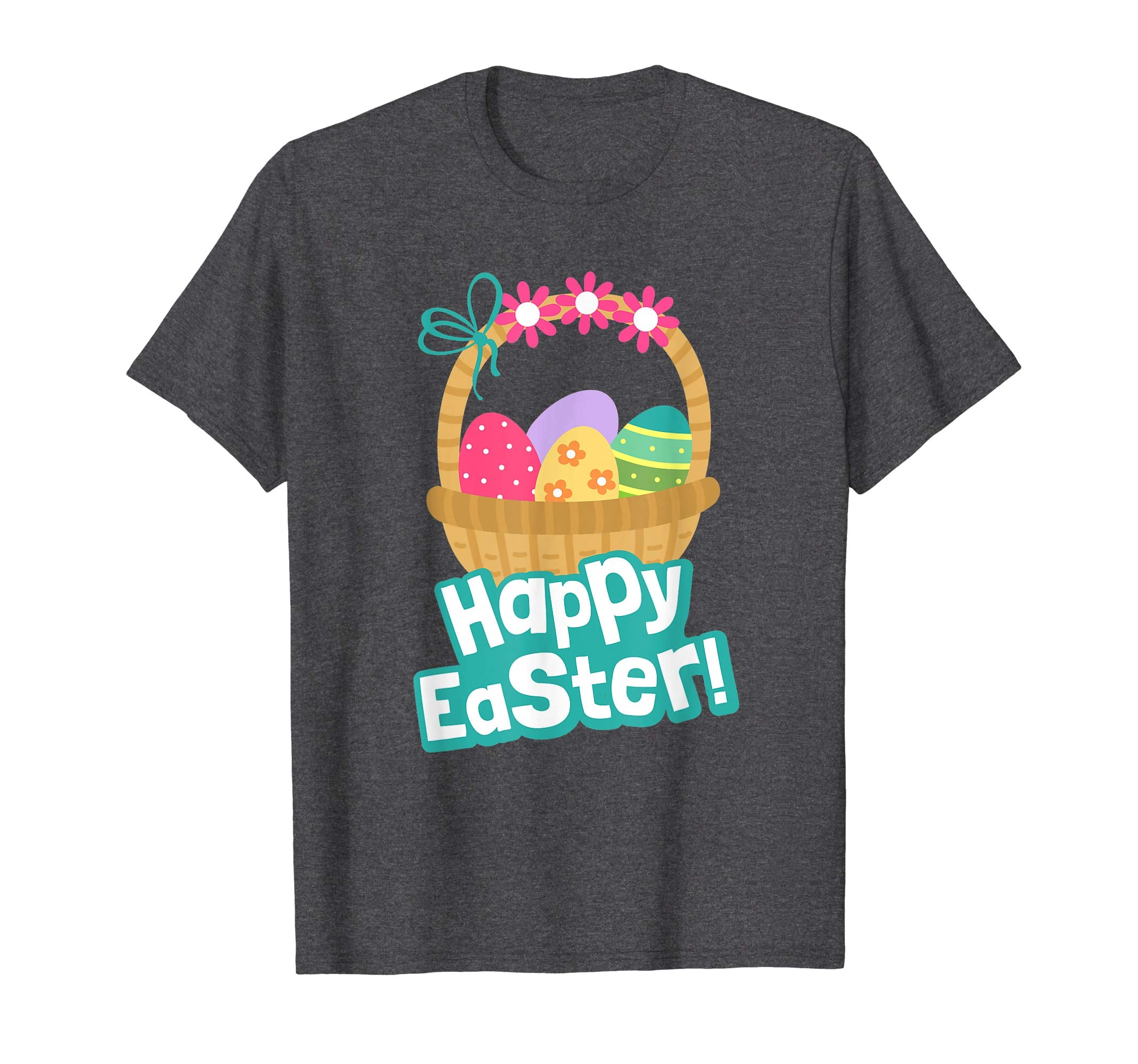 Happy Easter T Shirt A Basket Of Easter Eggs With Flowers