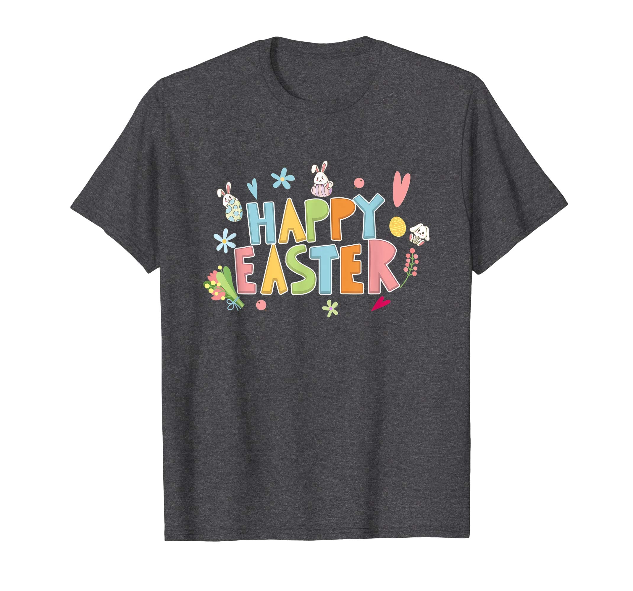 Happy Easter T-Shirt with Bunnies Eggs Flowers Carrots