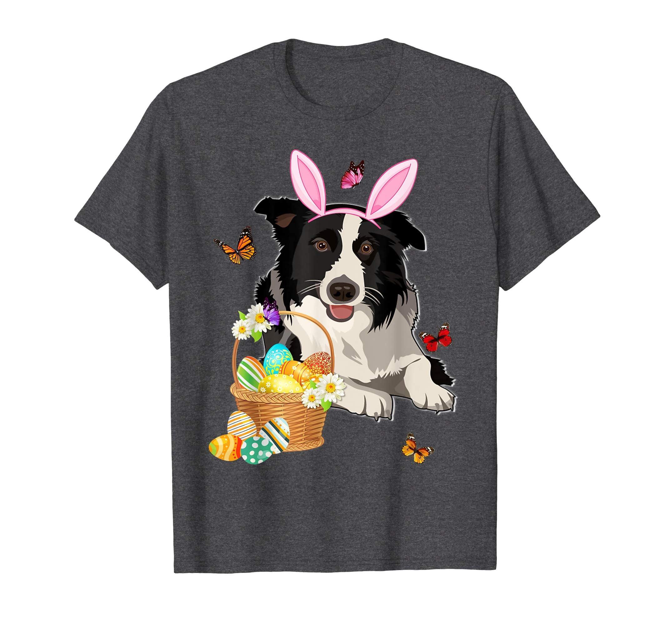 Border Collie Bunny Hat Rabbit Easter Eggs Shirt Happy Ea