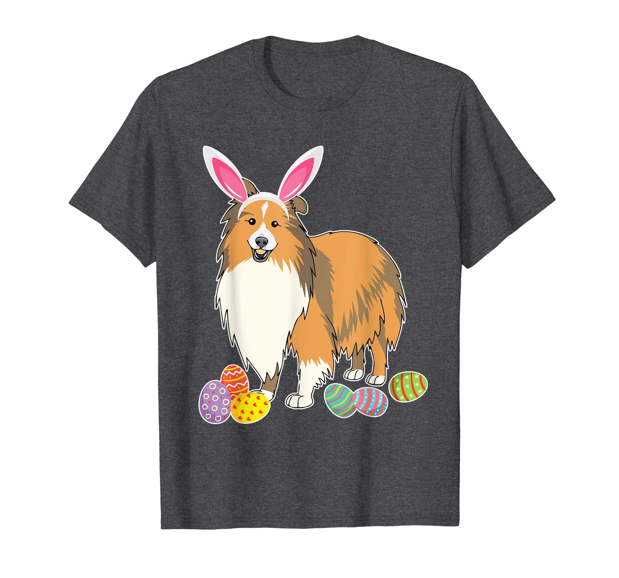 Sheltie Dog Bunny Rabbit Hat Playing Easter Eggs Happy Shirt