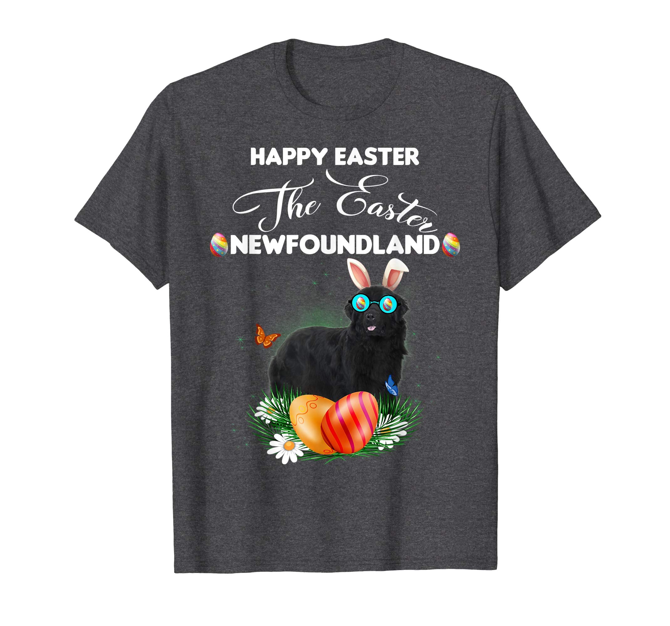 Newfoundland Dog Sunglass Bunny Happy Easter Day Tshirt
