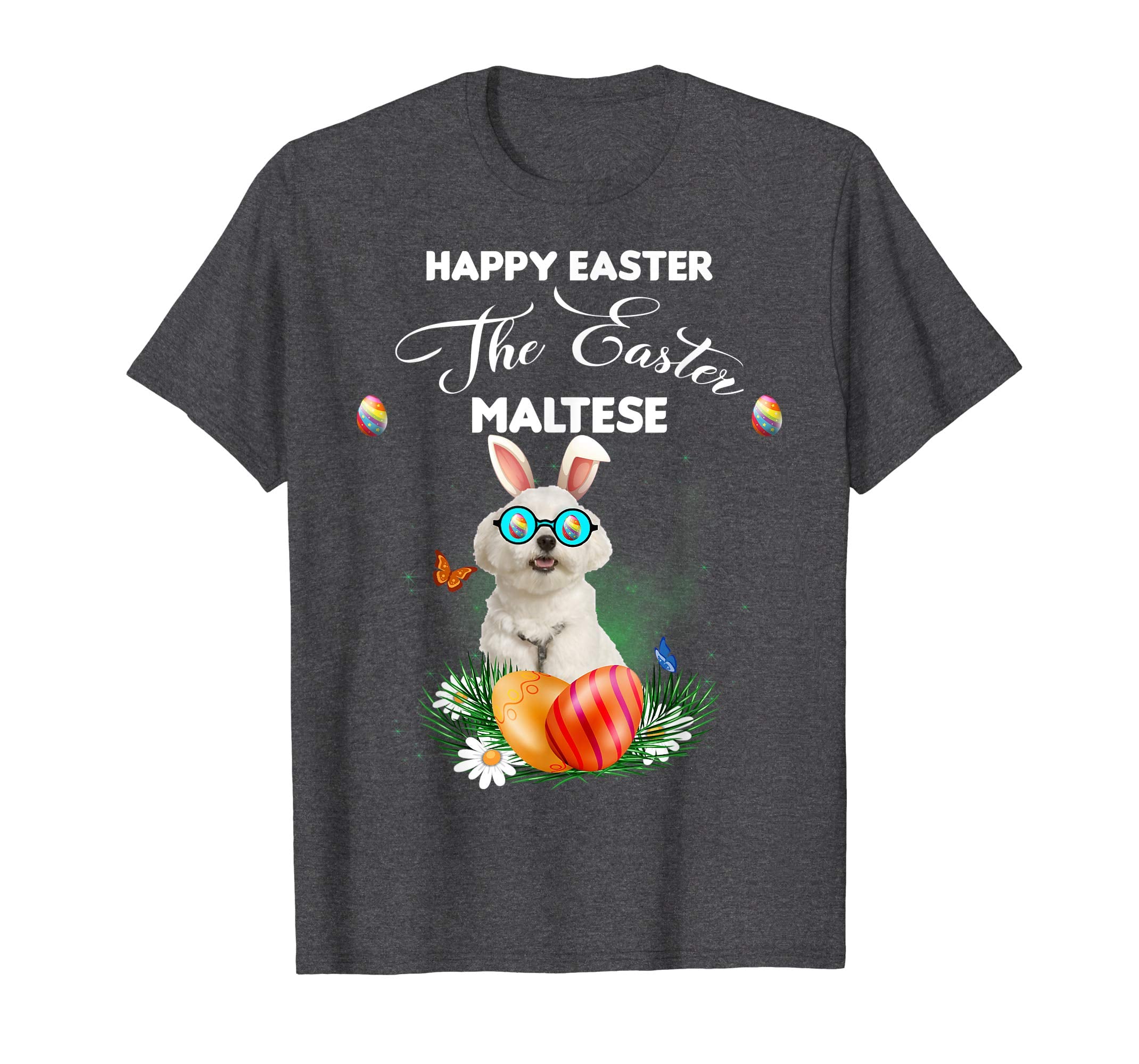 Maltese Dog Sunglass Bunny Happy Easter Day Tshirt