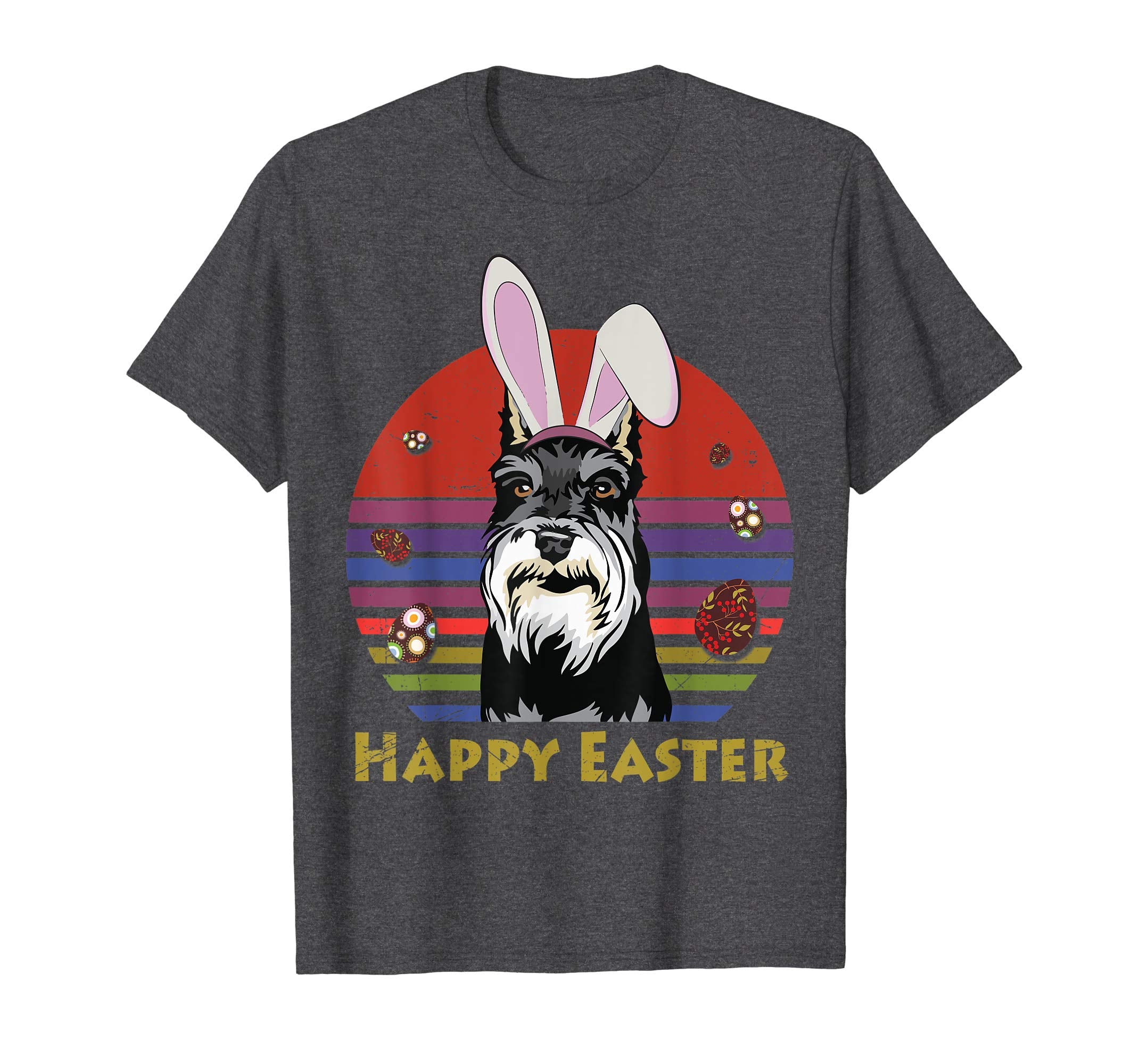 Miniature Schnauzer With Bunny Headband Happy Easter Tshirt