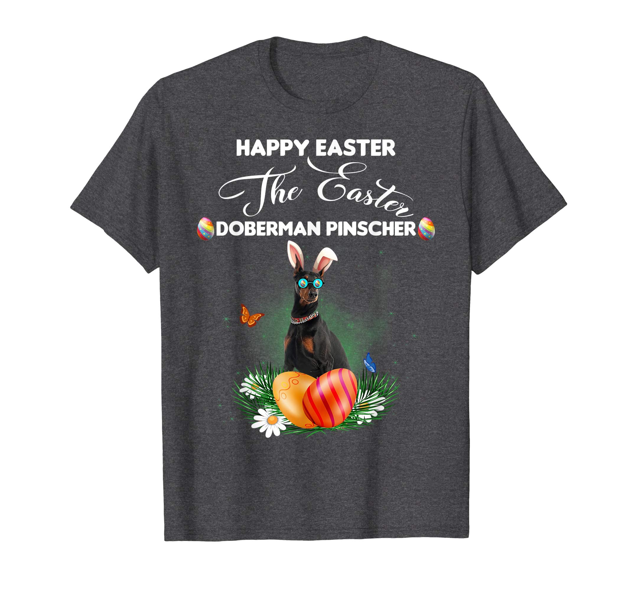 Doberman Pinscher Dog Sunglass Bunny Happy Easter Day Tshirt