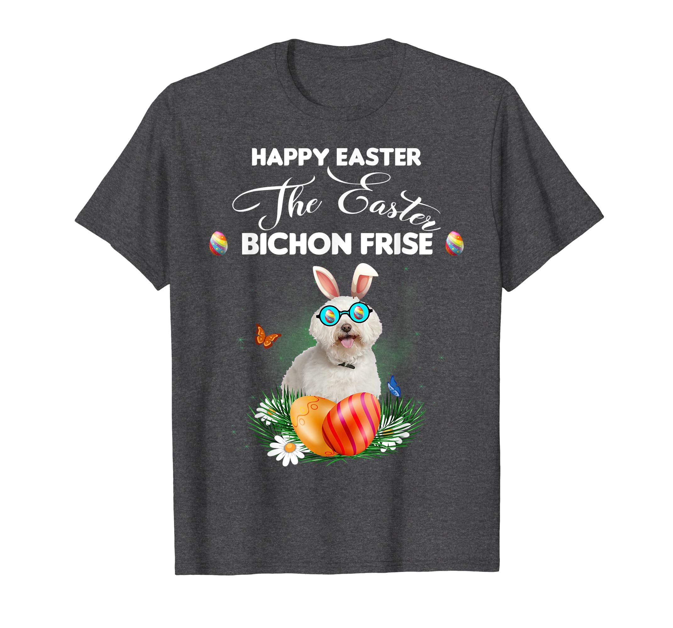 Bichon Frise Dog Sunglass Bunny Happy Easter Day Tshirt