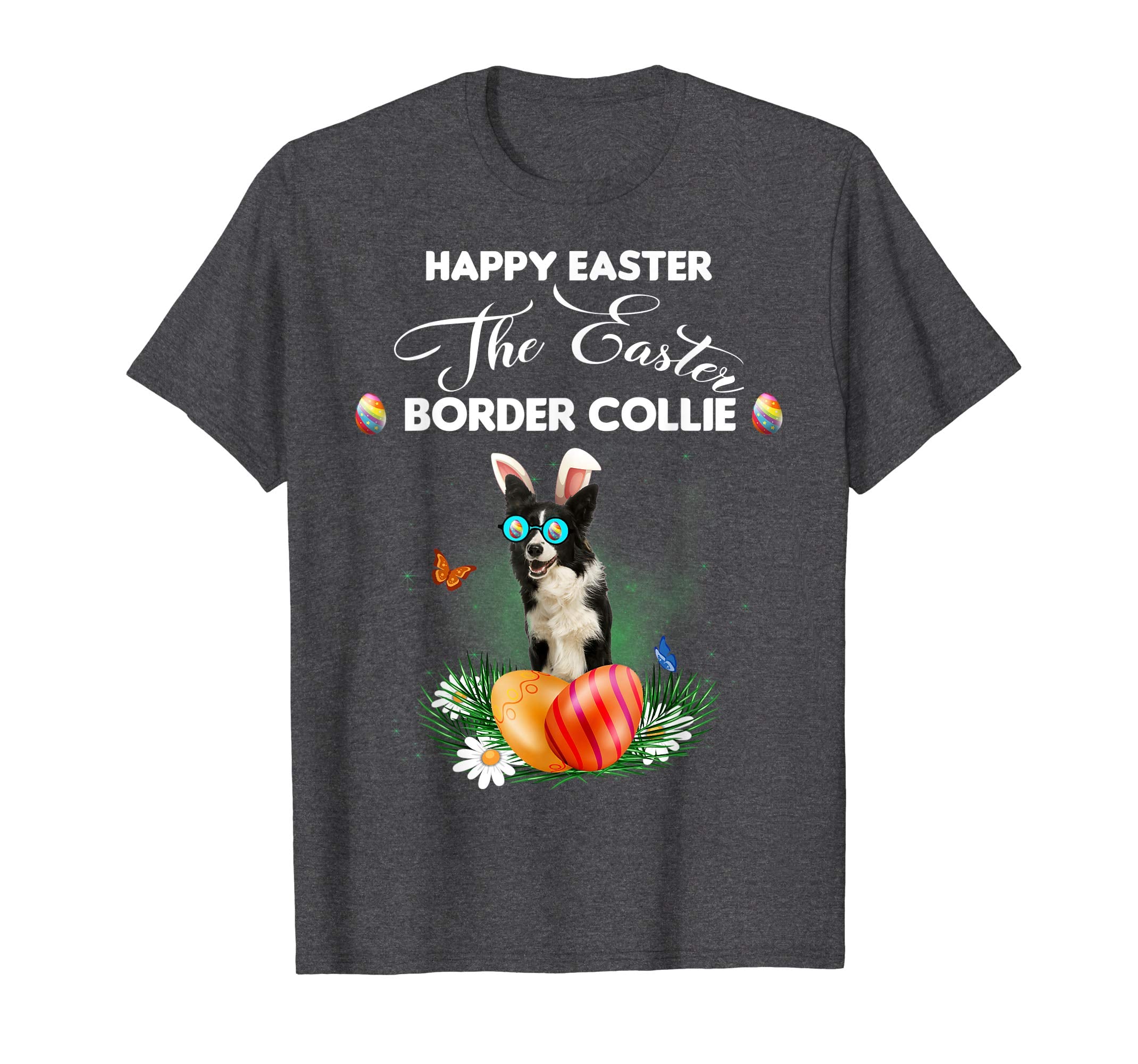 Border Collie Dog Sunglass Bunny Happy Easter Day Tshirt