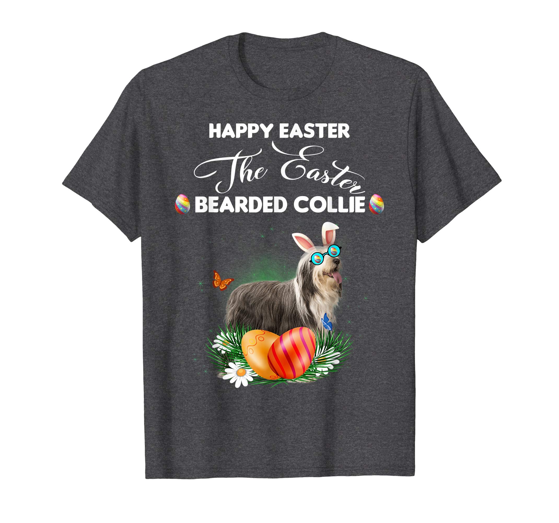 Bearded Collie Dog Sunglass Bunny Happy Easter Day Tshirt