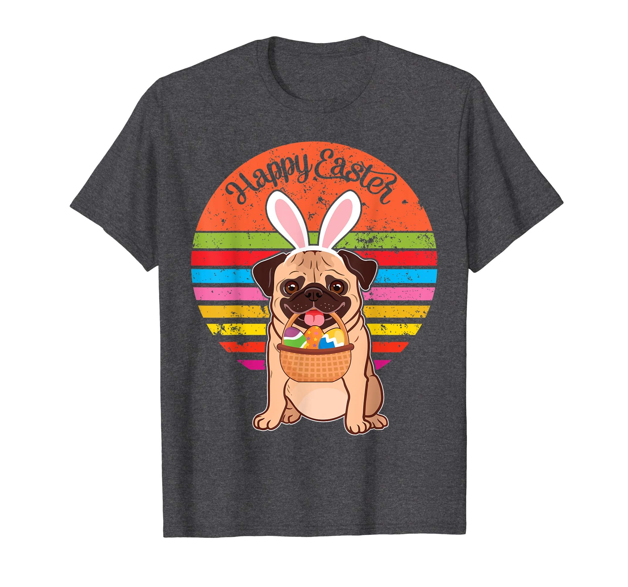 Pug Bunny Dog Easter Eggs Happy Easter Vintage Retro Shirt