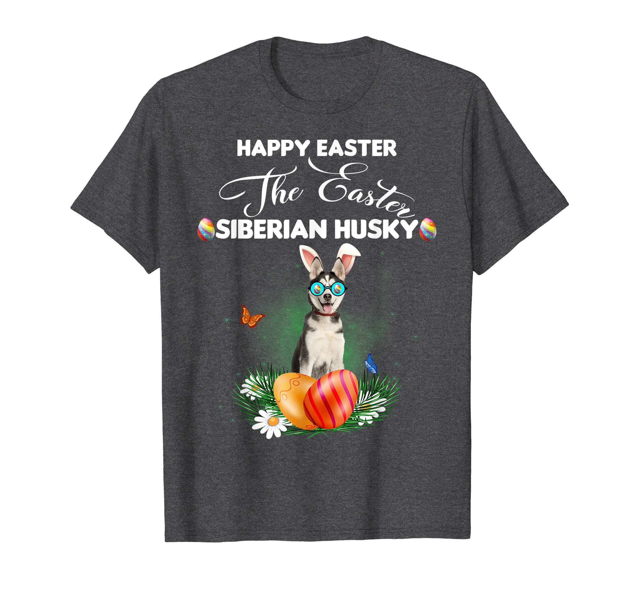 Siberian Husky Dog Sunglass Bunny Happy Easter Day Tshirt