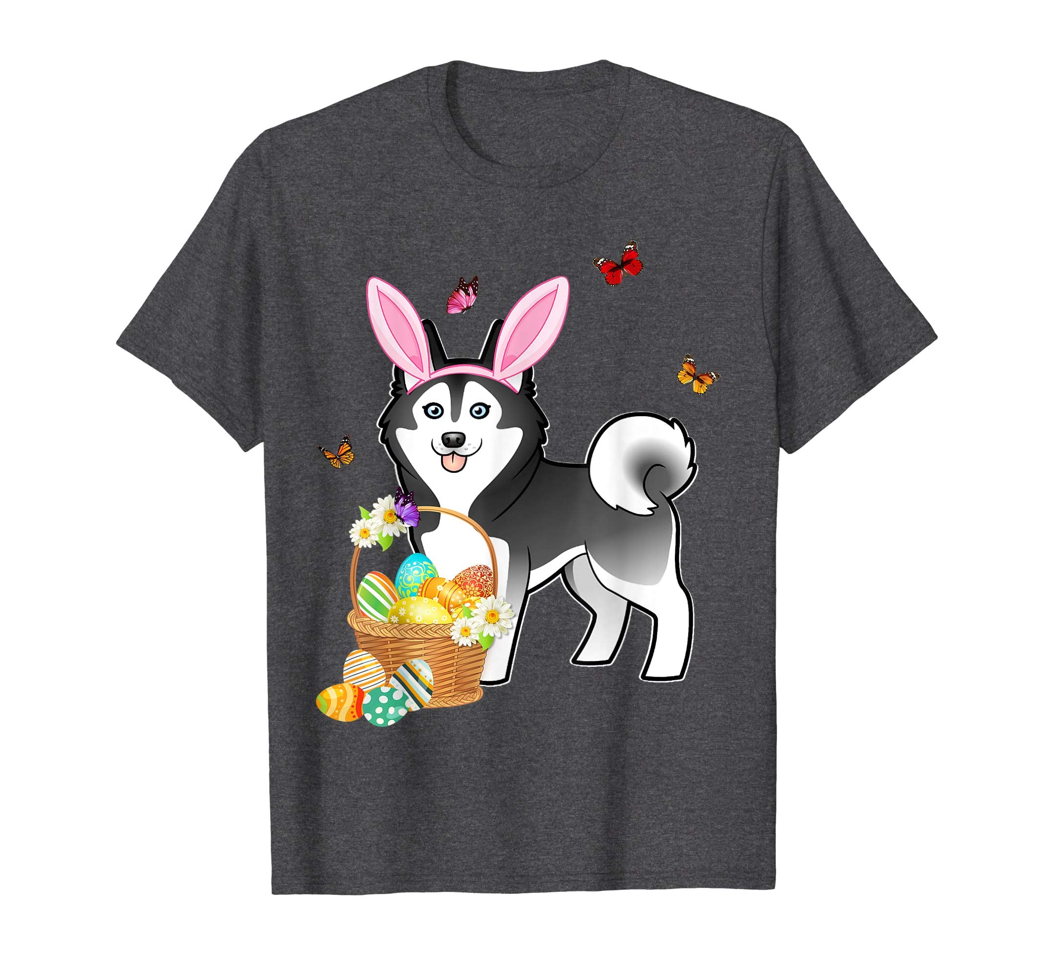 Siberian Husky Bunny Hat Rabbit Easter Eggs Shirt Happy Ea