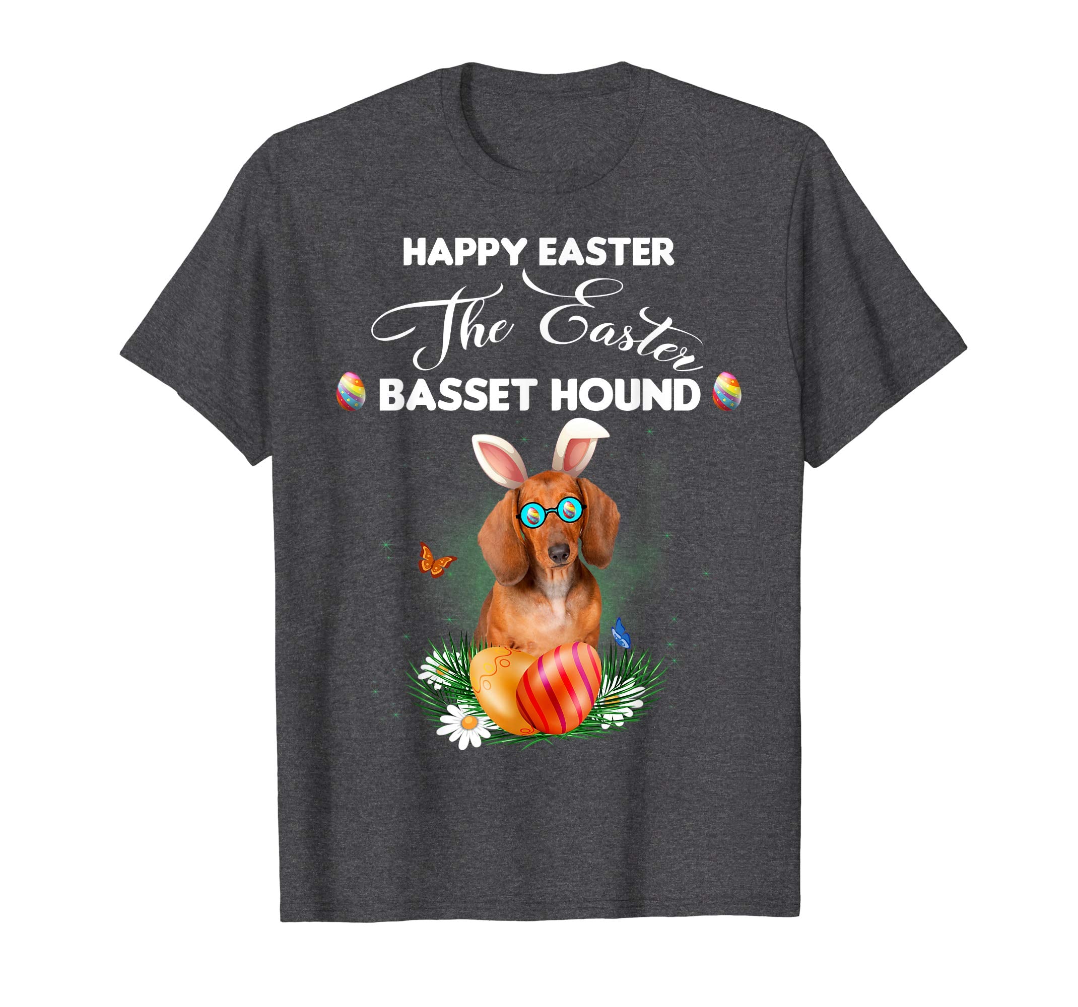 Basset Hound Dog Sunglass Bunny Happy Easter Day Tshirt