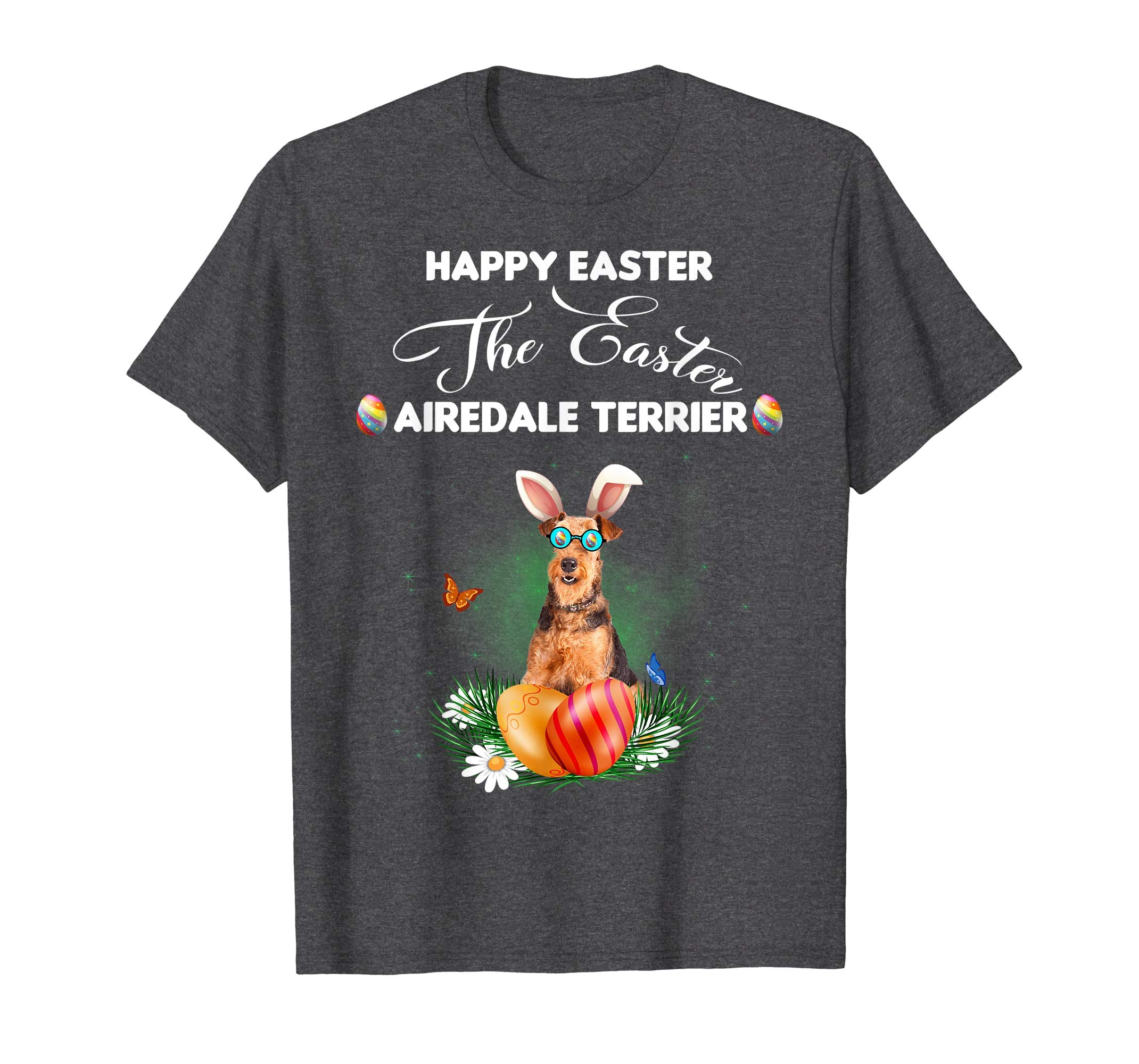Airedale Terrier Dog Sunglass Bunny Happy Easter Day Tshirt