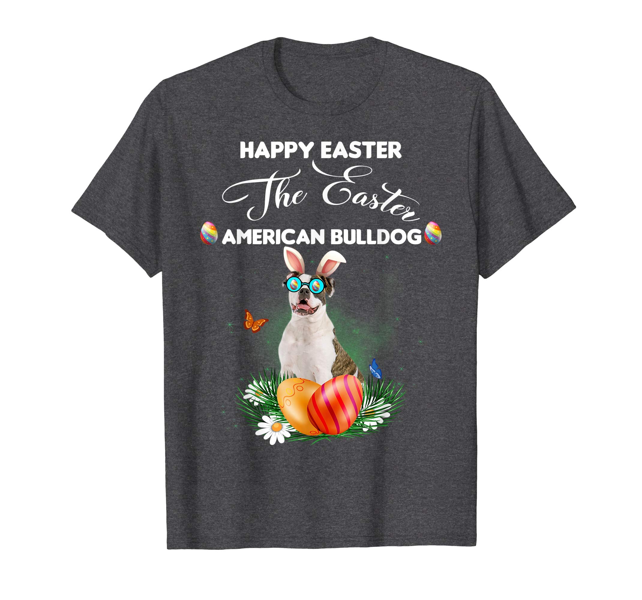 American Bulldog Dog Sunglass Bunny Happy Easter Day Tshirt