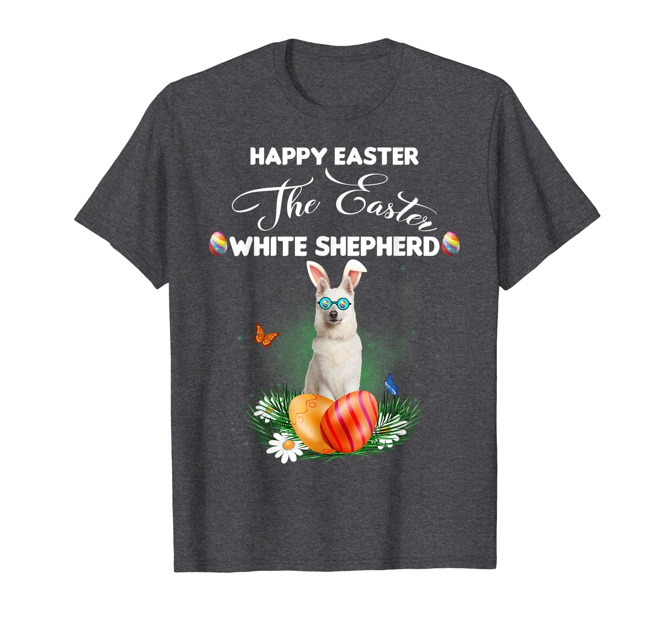 White Shepherd Dog Sunglass Bunny Happy Easter Day Tshirt