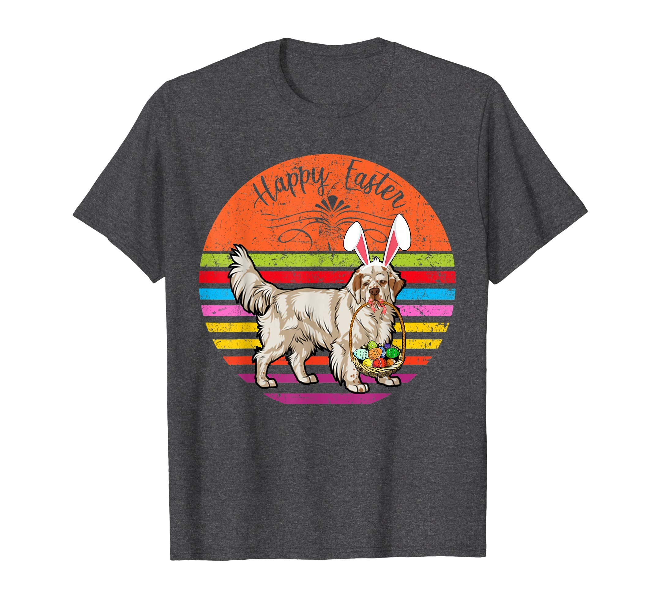 Cute Clumber Spaniel Dog With Bunny Hat Easter Eggs T Shirt