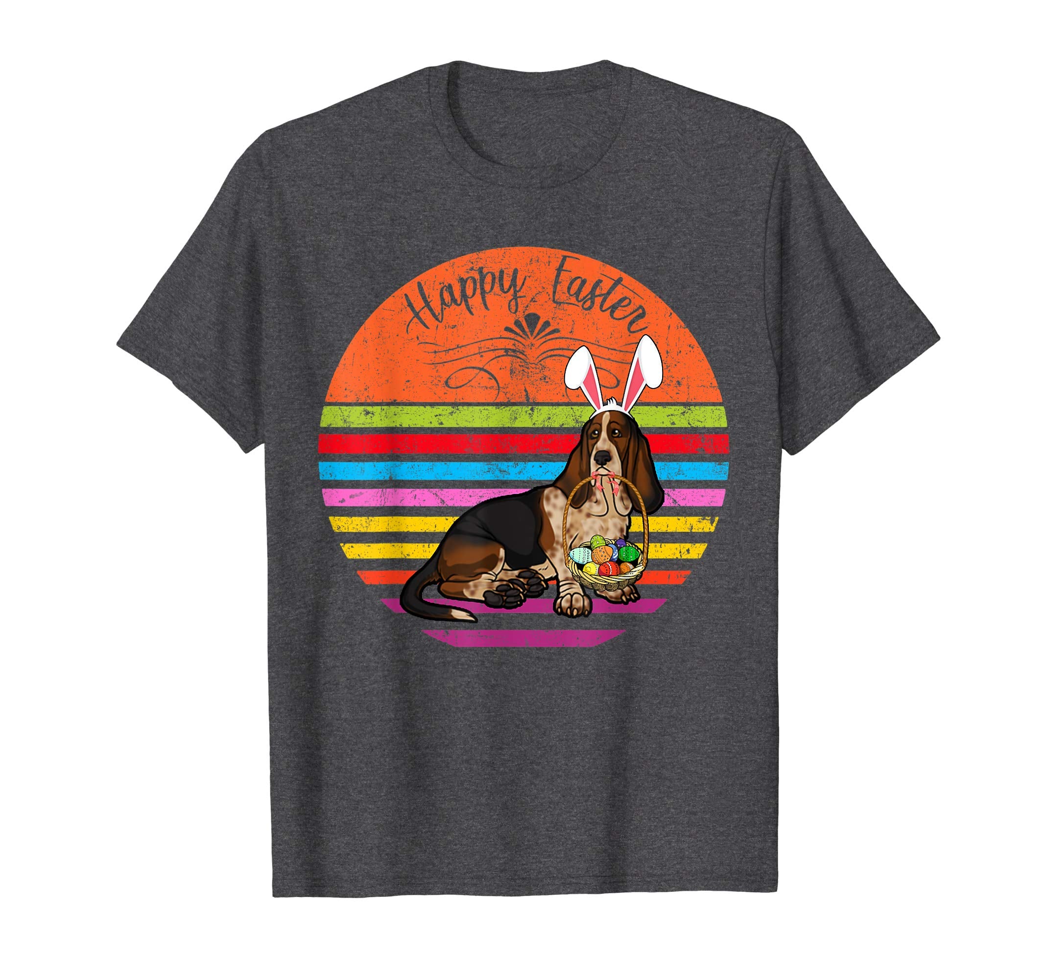 Cute Basset Hound Dog With Bunny Hat Happy Easter Eggs Shirt