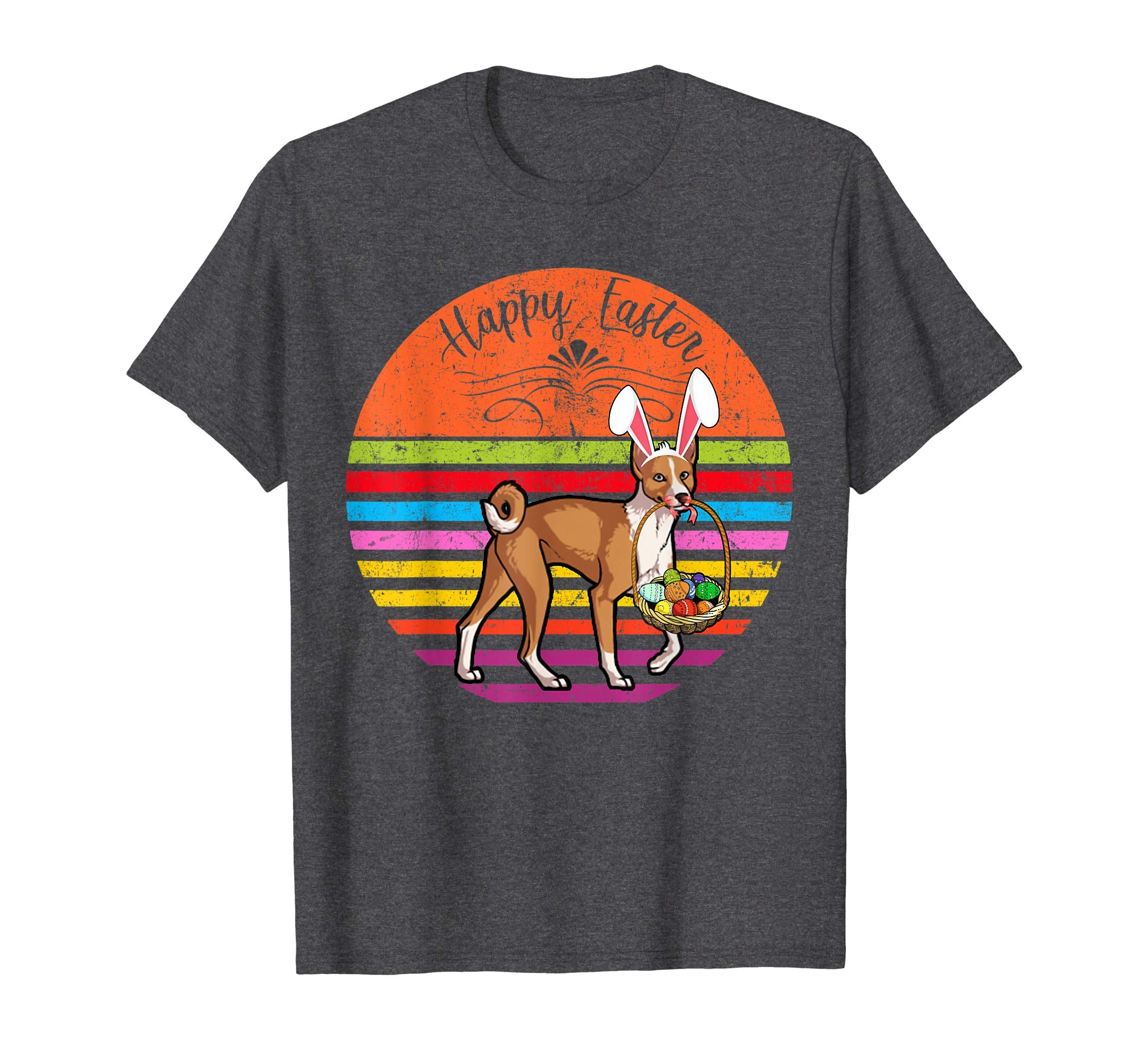 Cute Basenji Dog With Bunny Hat Happy Easter Eggs T Shirt